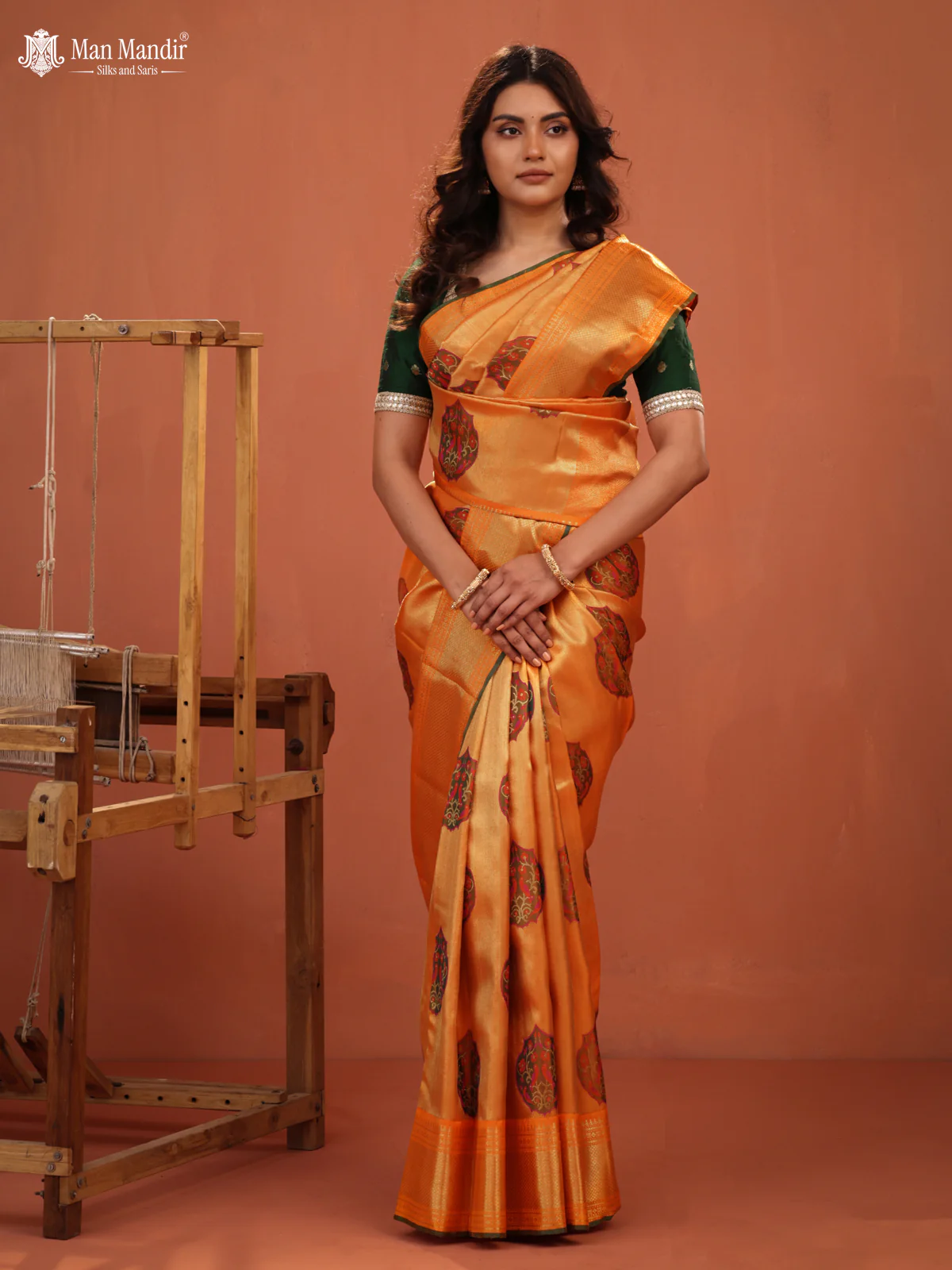 Orange Kanchipuram Silk Saree - Image 2