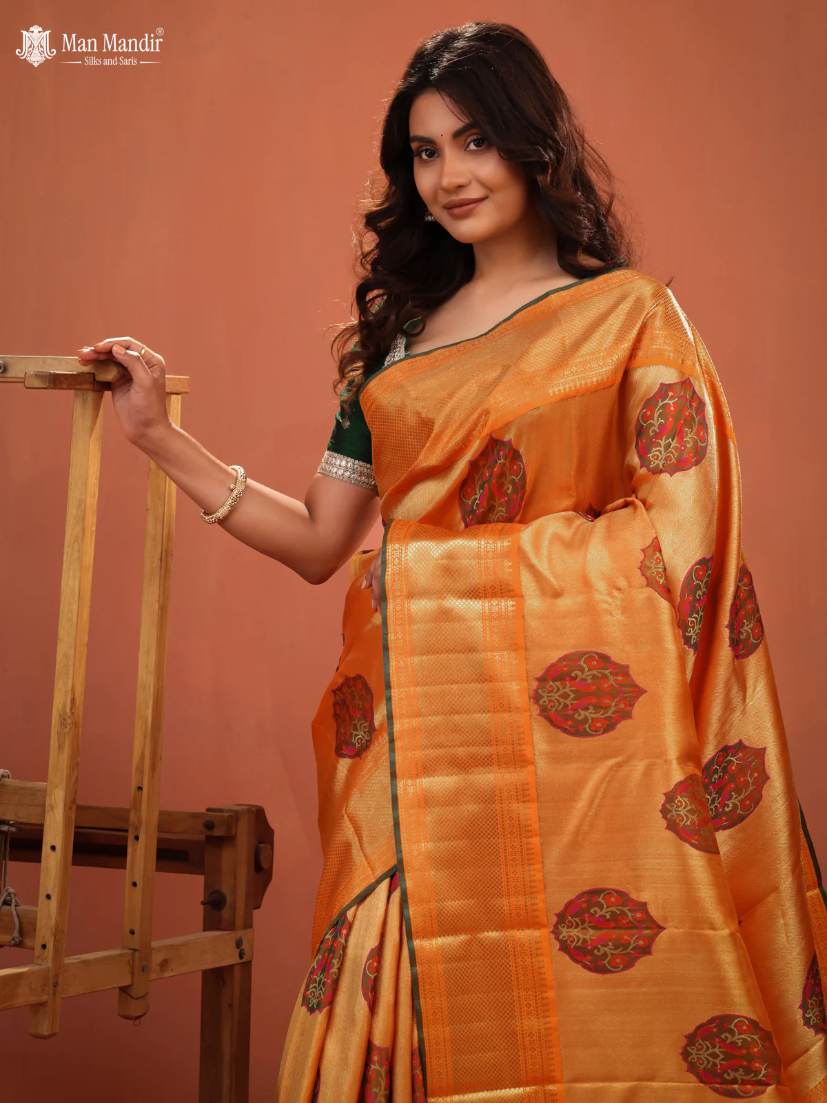 Orange Kanchipuram Silk Saree - Image 3