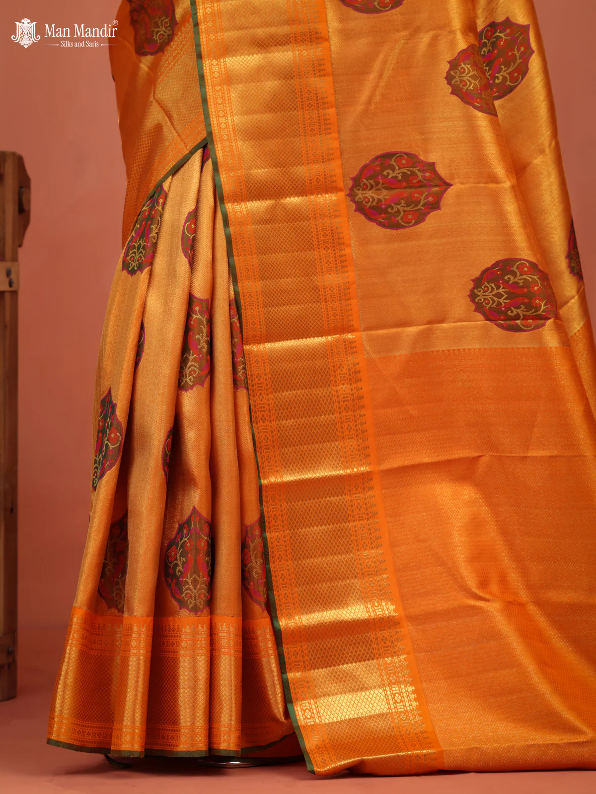 Orange Kanchipuram Silk Saree - Image 4