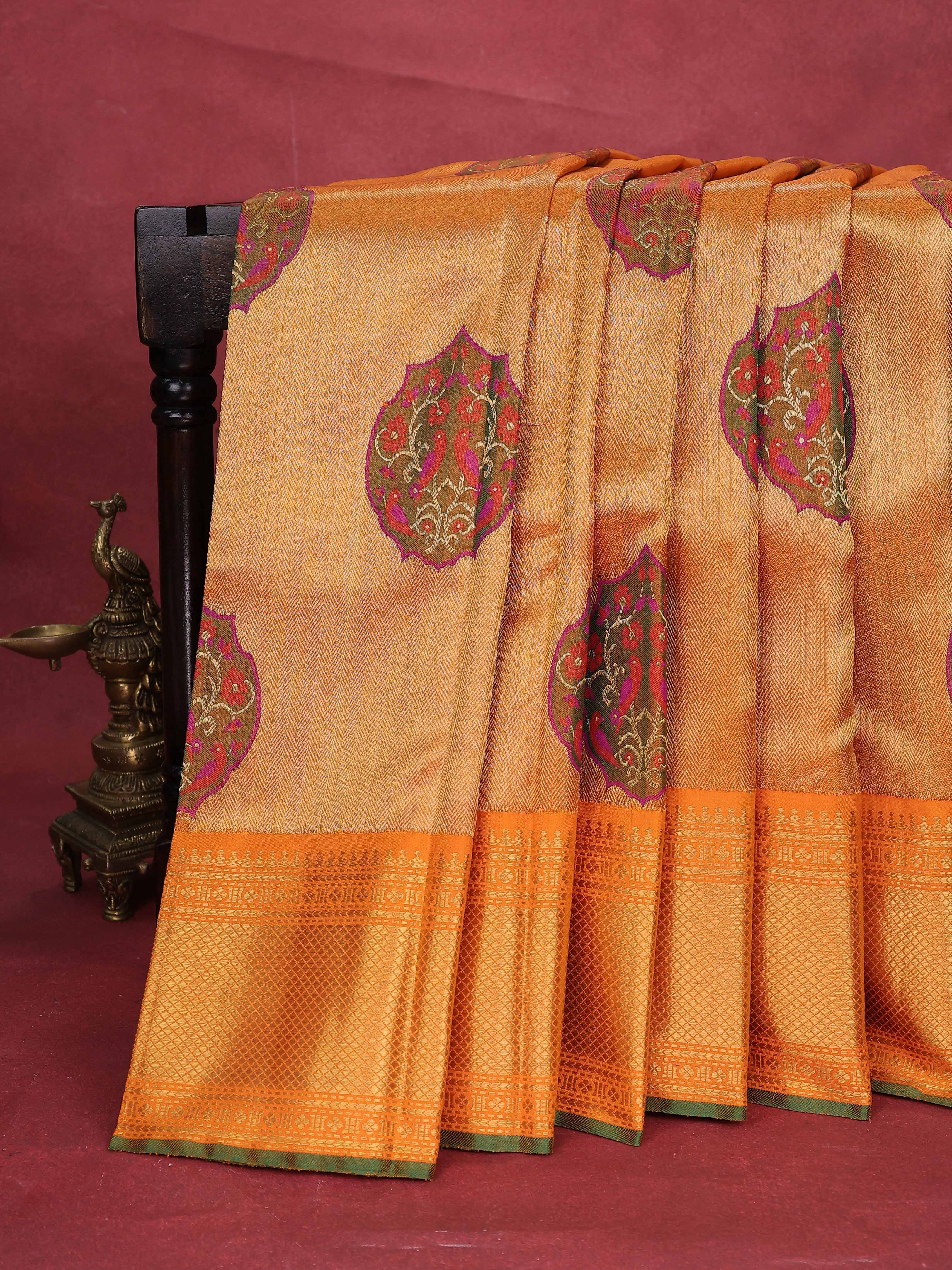 Orange Kanchipuram Silk Saree - Image 6