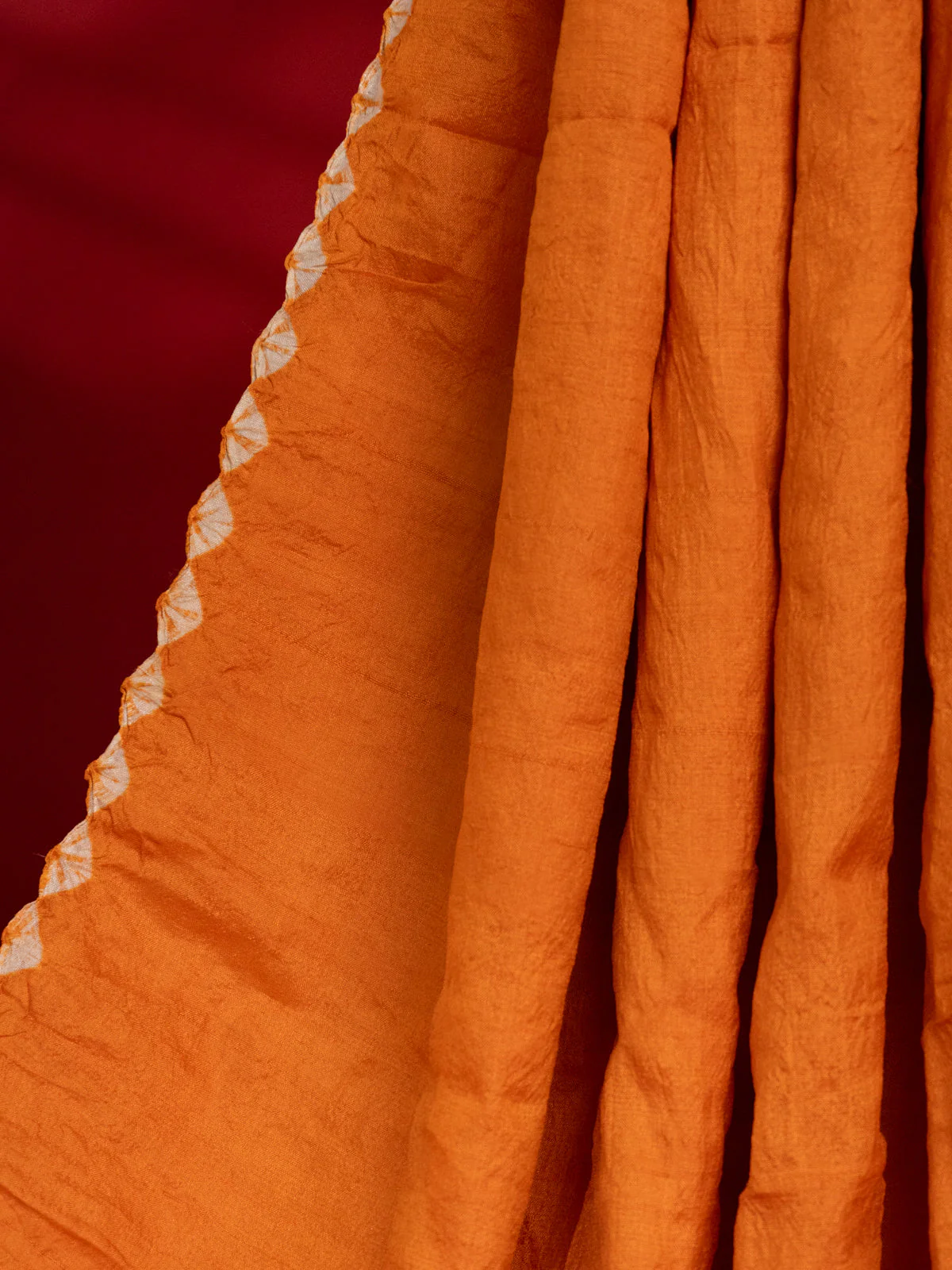 Orange Tussar Silk Saree With Placement Style Shibori Prints - Image 3