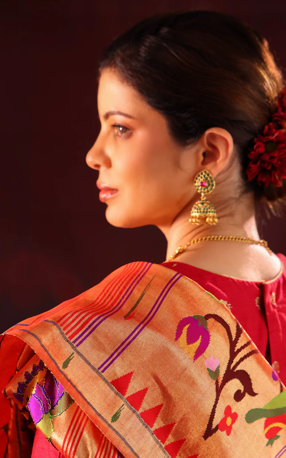 Red Pure Paithani Silk Saree With Mina Weaves - Image 7