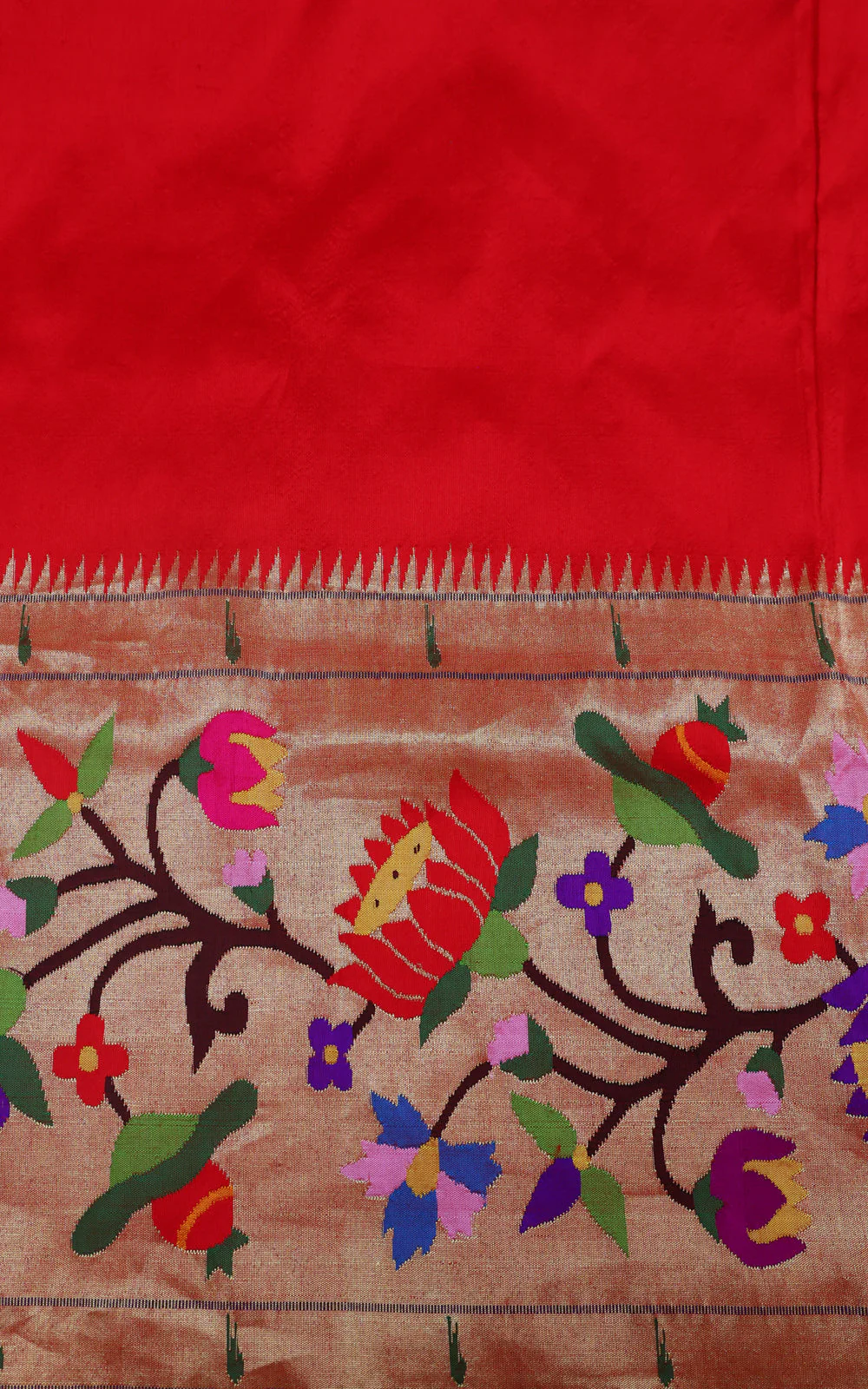 Red Pure Paithani Silk Saree With Mina Weaves - Image 8