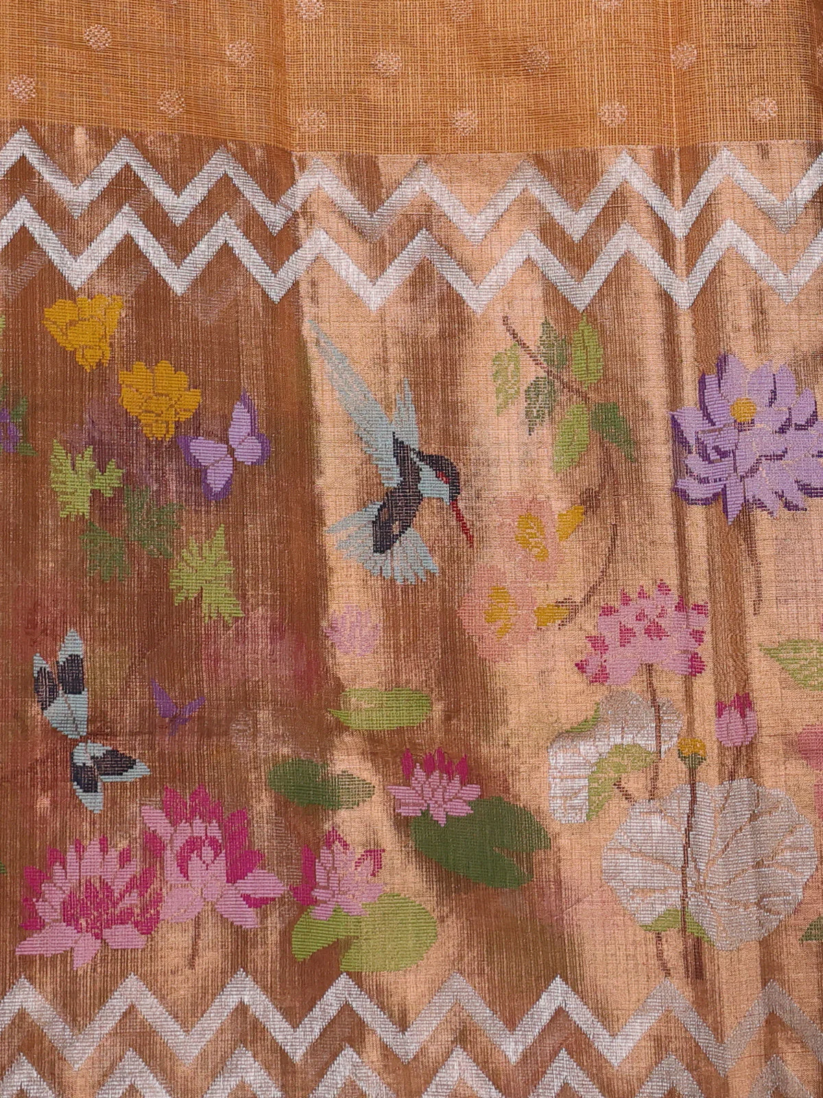 Pale Orange Kota Tissue Silk Saree - Image 3