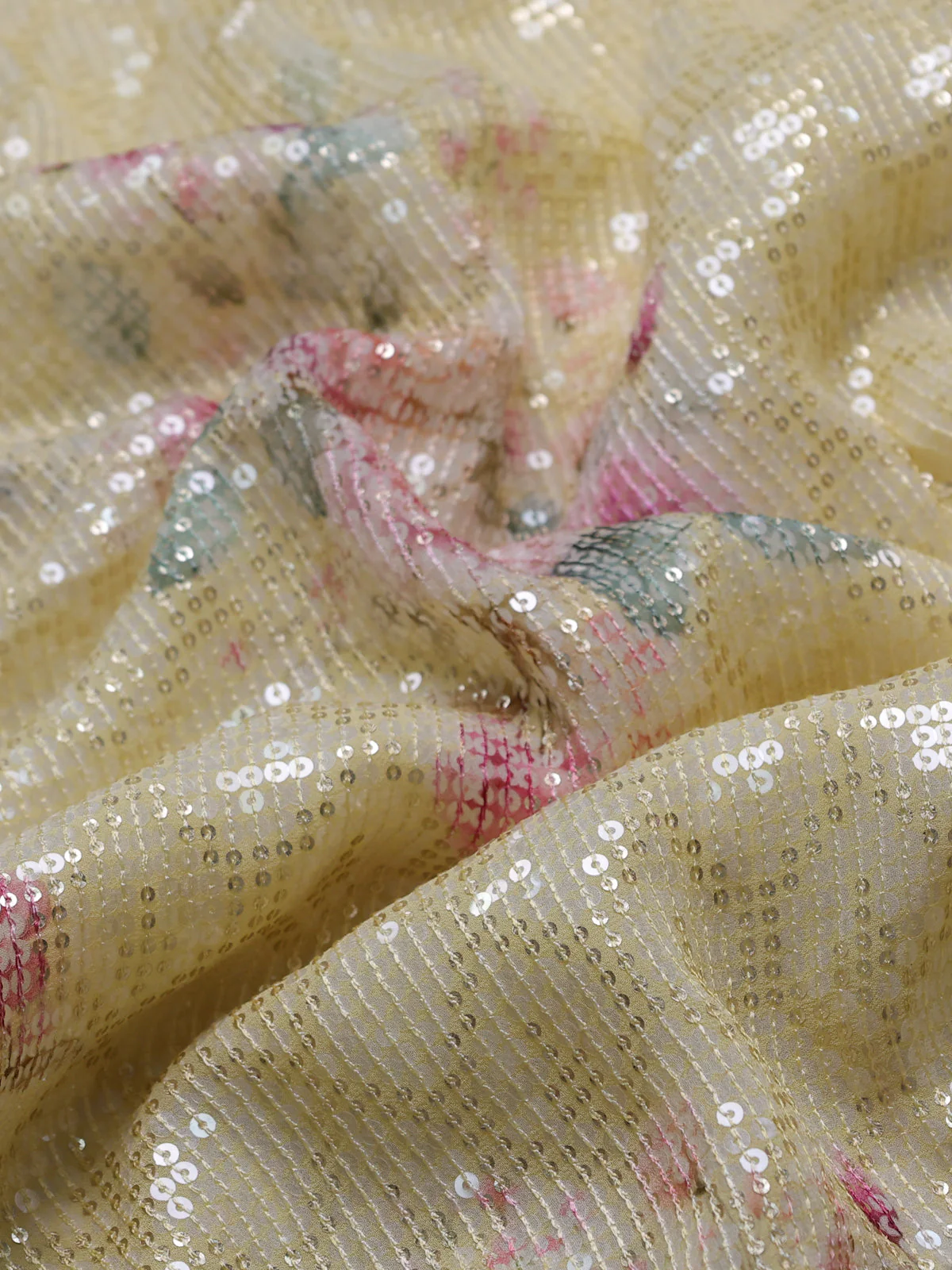 Pale Yellow Georgette Sequin Work Saree - Image 3