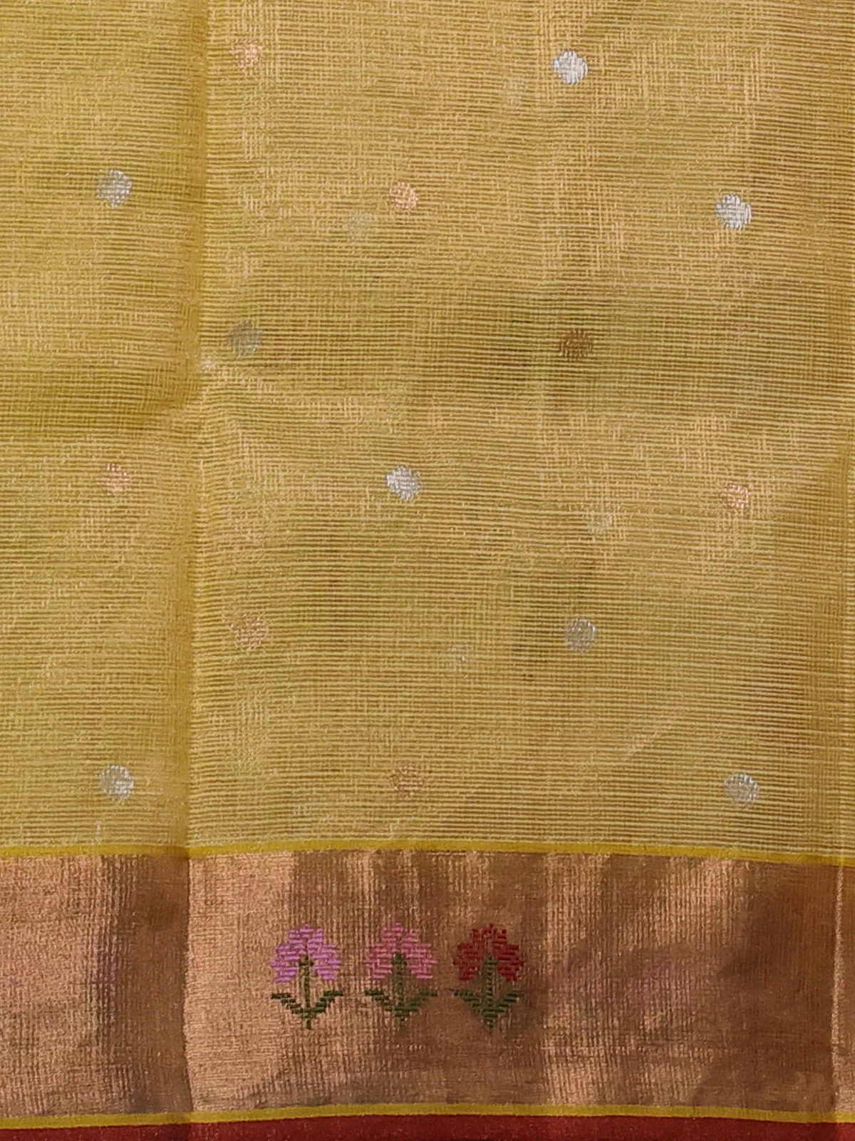 Pale Yellow Kota Tissue Silk Saree - Image 3