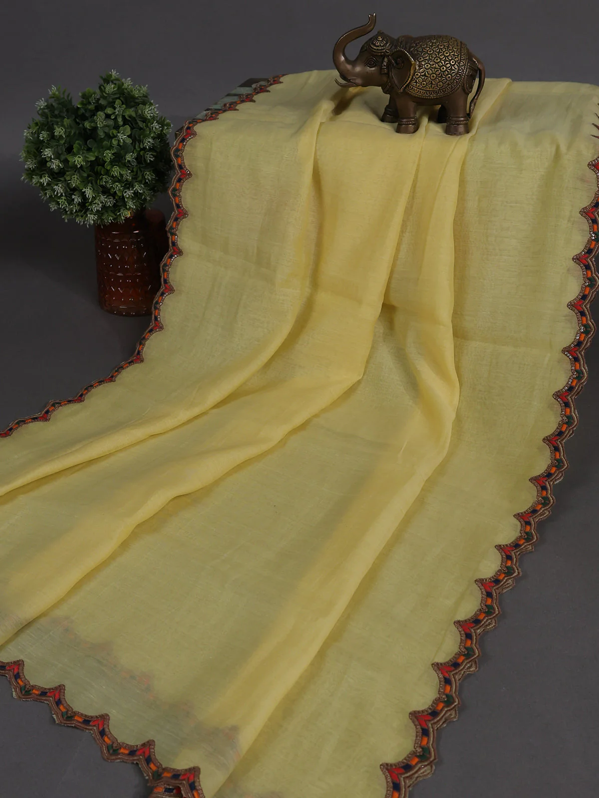 Pale Yellow Mul Chanderi Semi Stitched Suit - Image 3