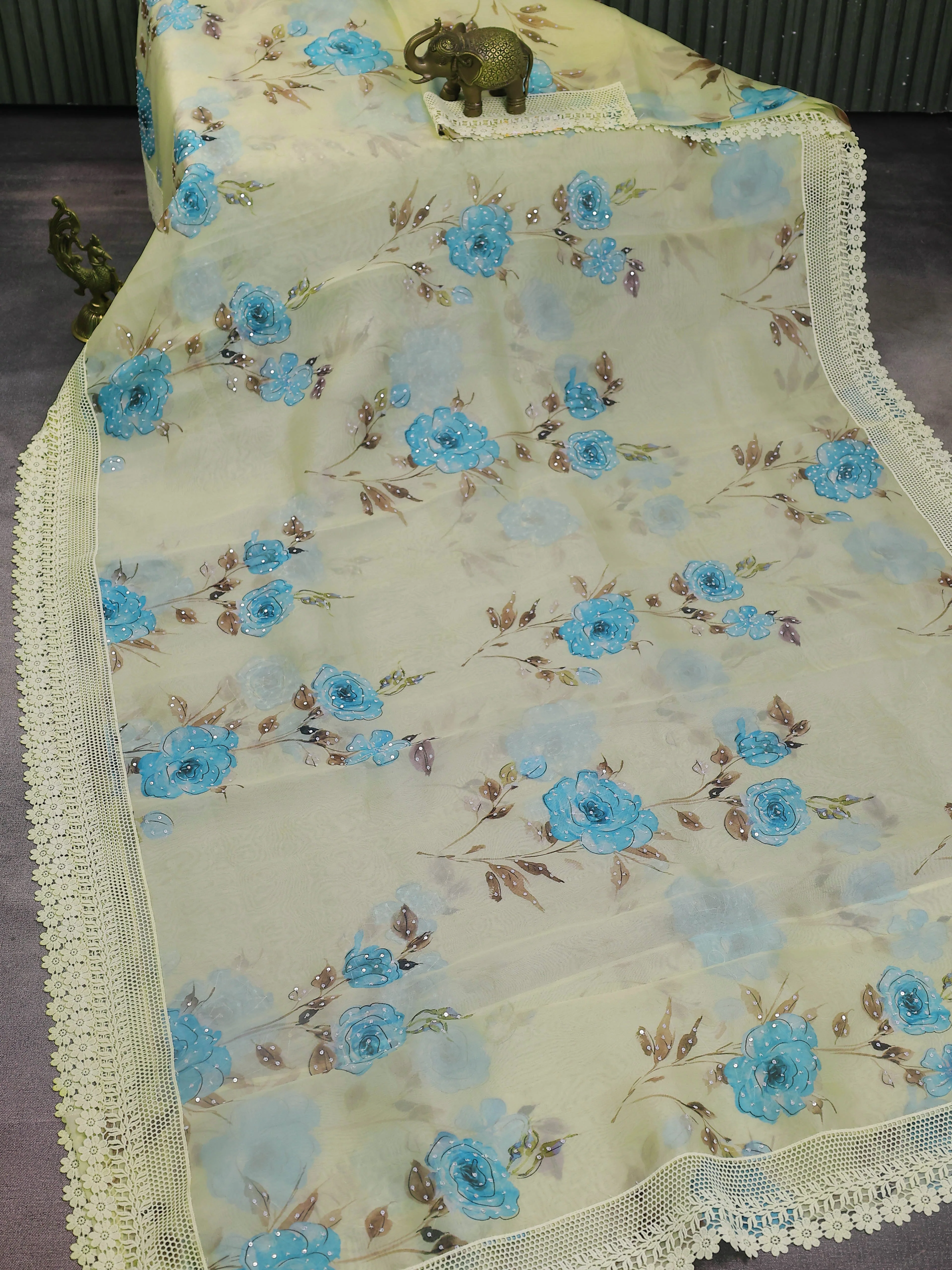 Pale Yellow Organza Silk Saree - Image 2