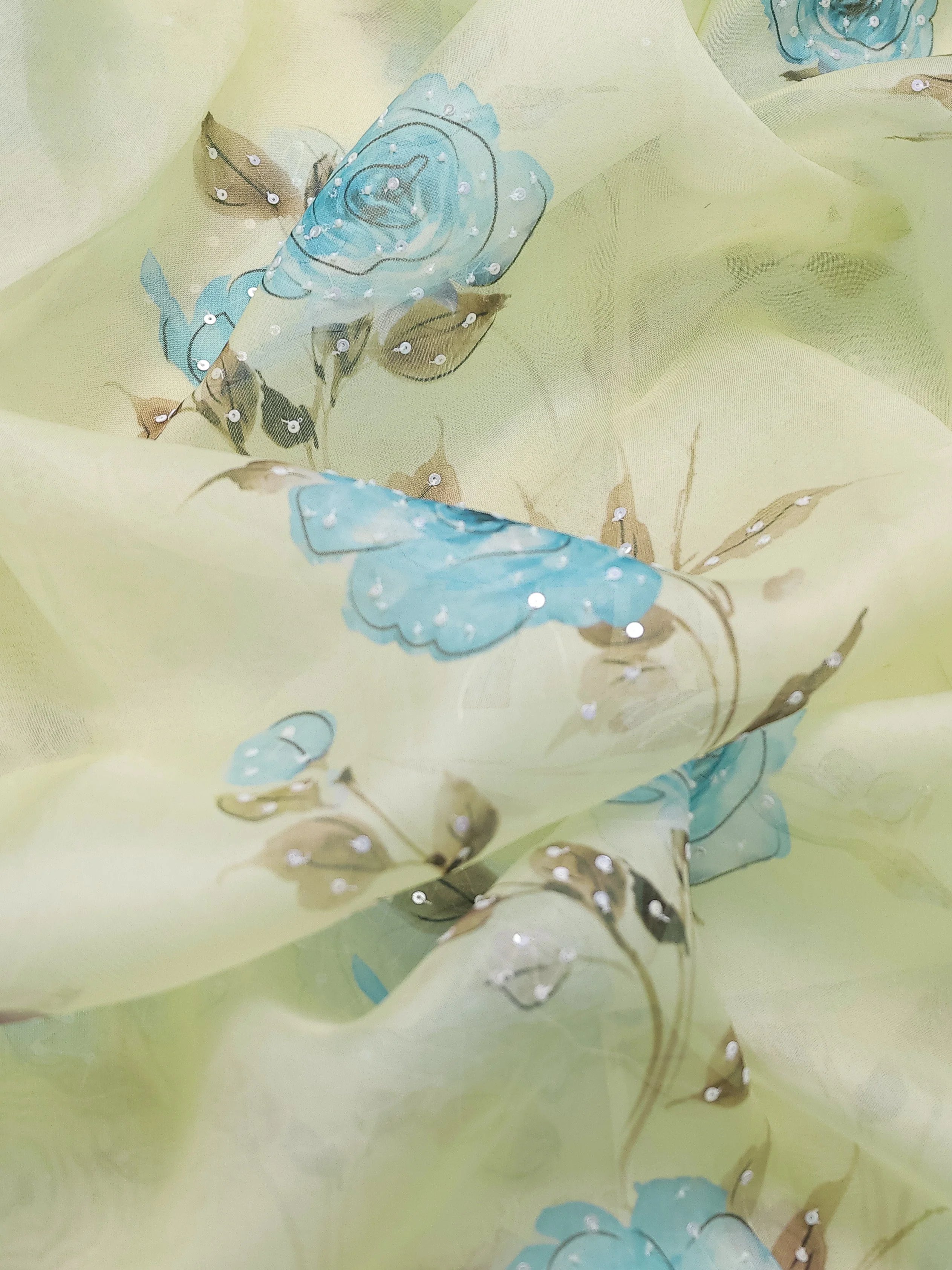 Pale Yellow Organza Silk Saree - Image 3
