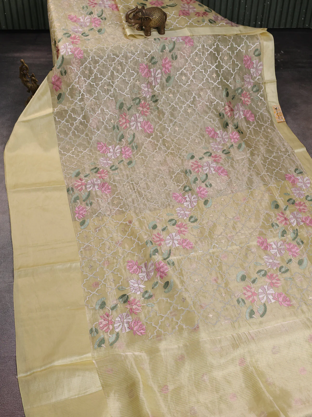 Pale Yellow Organza Silk Saree - Image 2