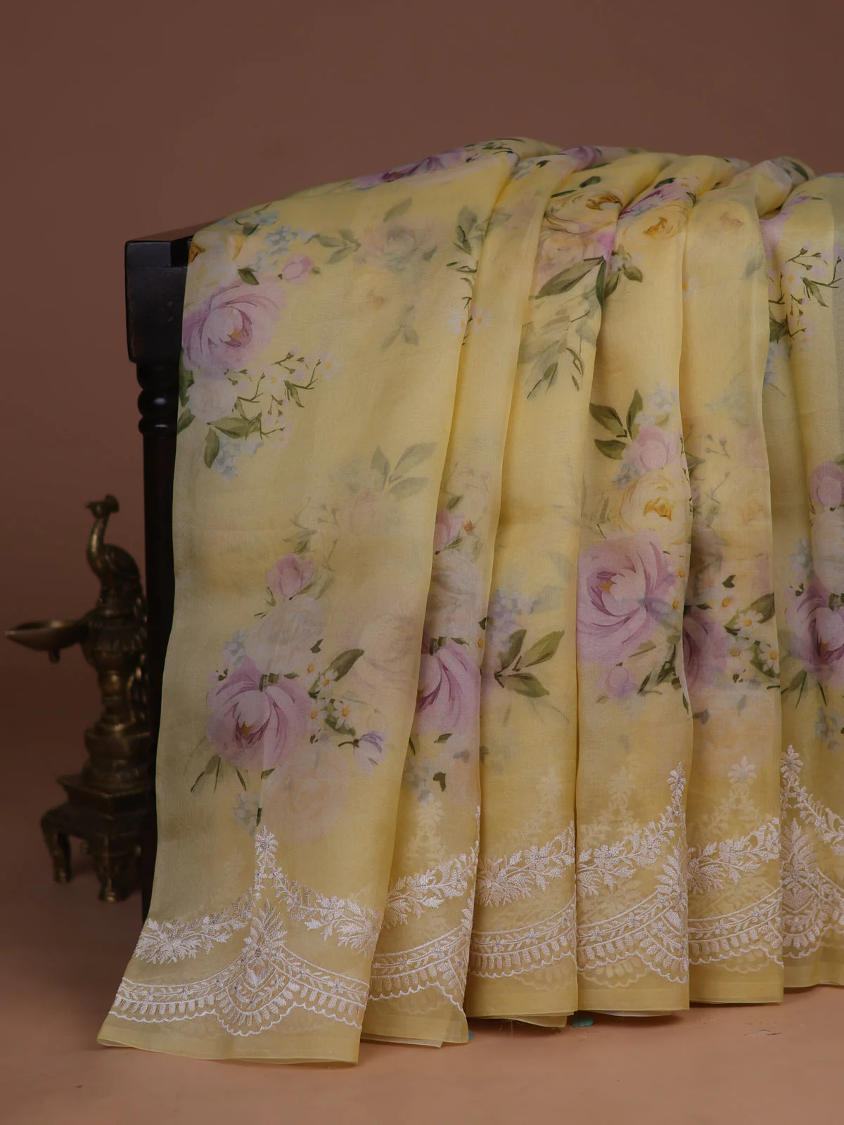 Pale Yellow Organza Silk Saree - Image 2