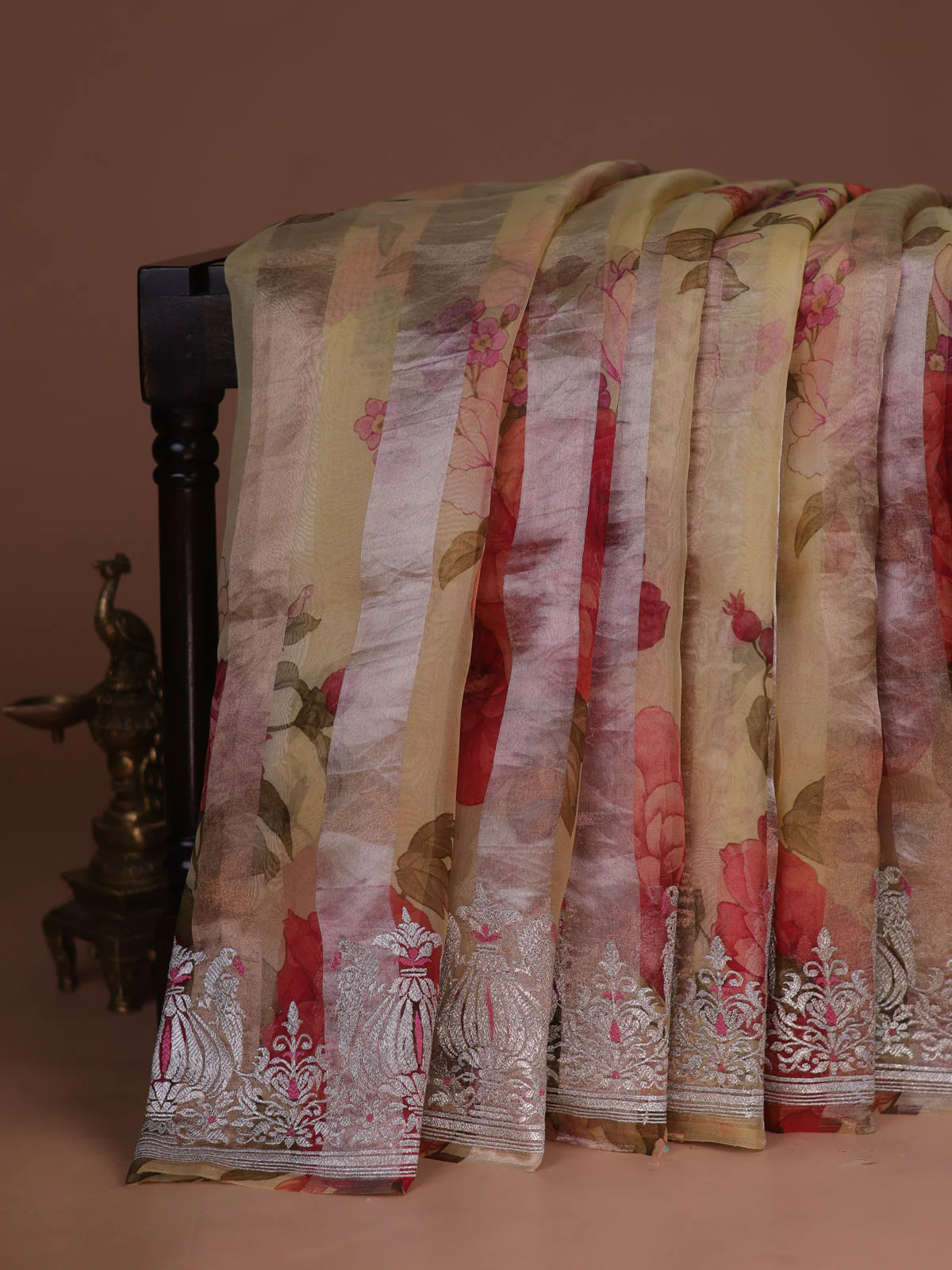 Pale Yellow Organza Silk Saree - Image 2