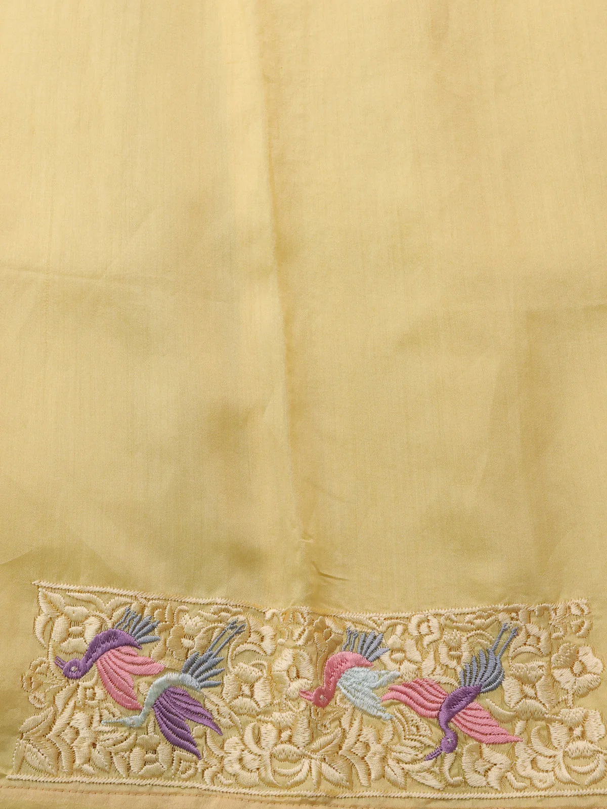 Pale Yellow Organza Silk Saree With Parsi Work Border - Image 4