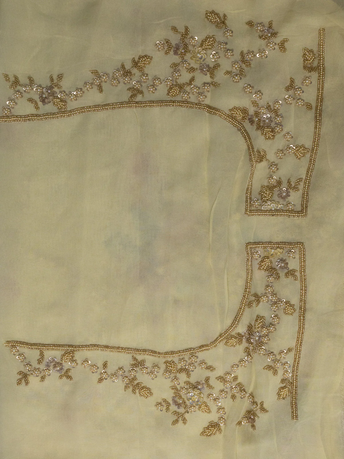 Pale Yellow Pure Georgette Saree With Allover Sequin & Beaded Work And Floral Prints - Image 4