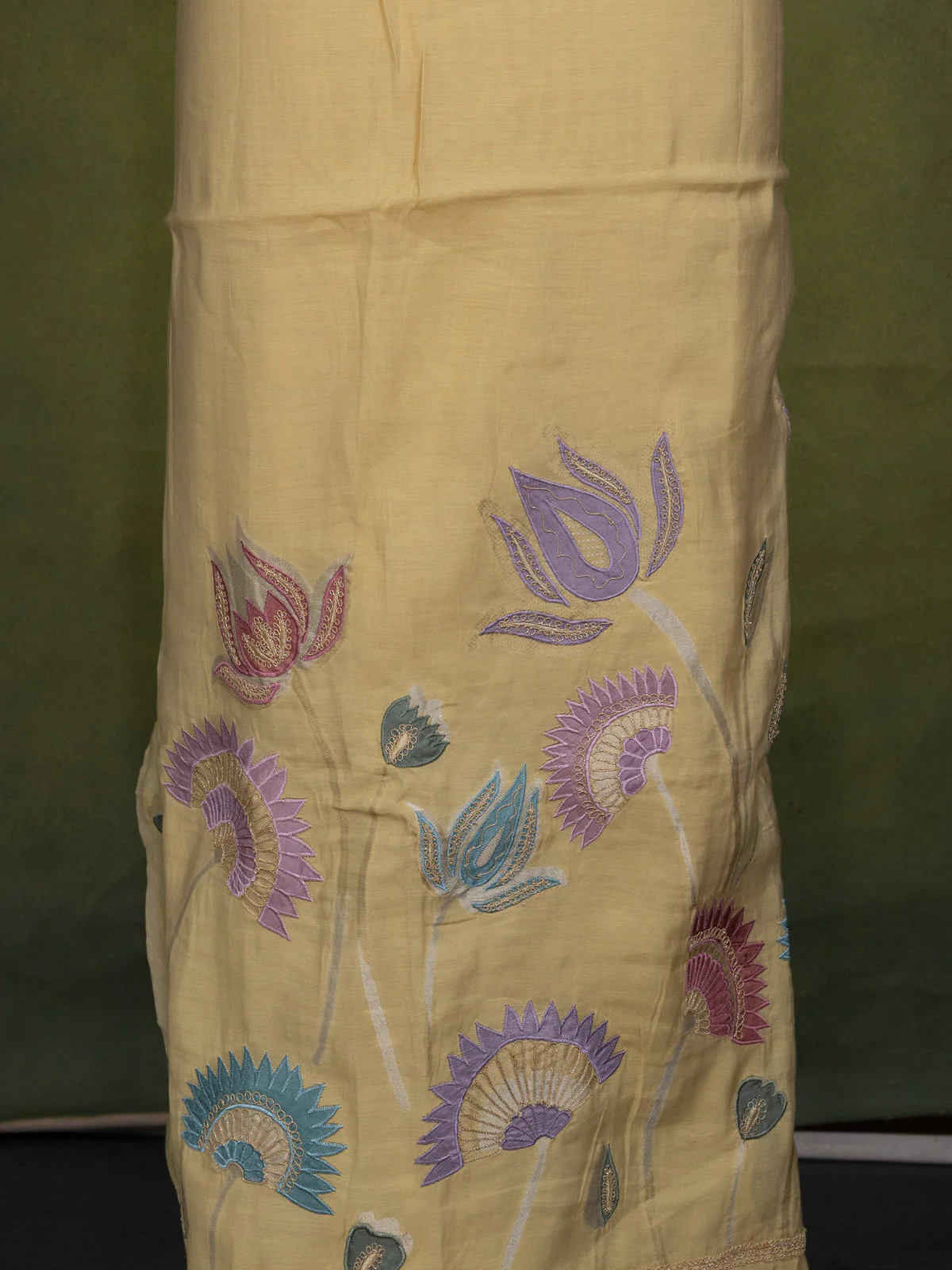 Pale Yellow Soft Cotton Unstitched Suit - Image 4