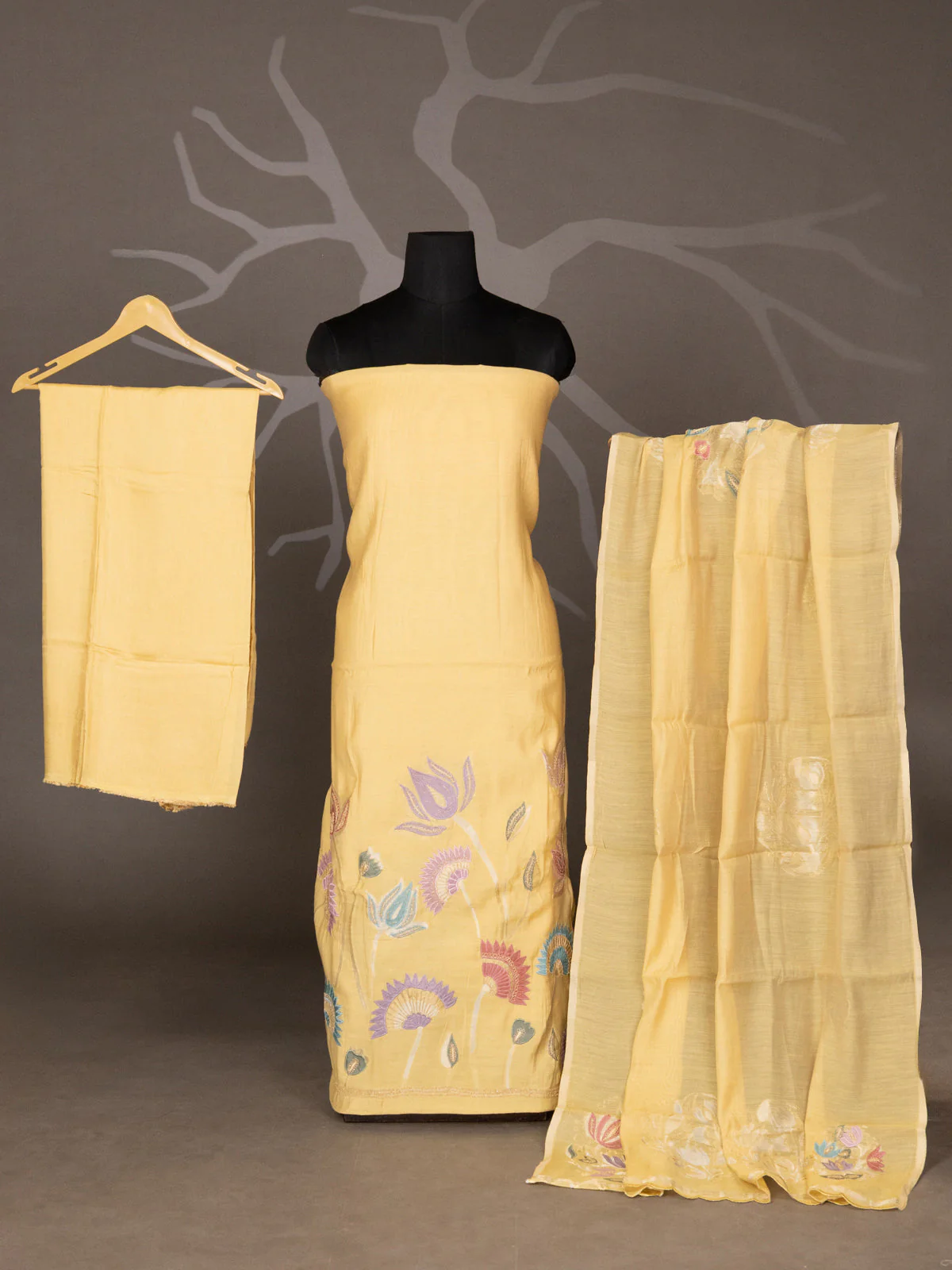 Pale Yellow Soft Cotton Unstitched Suit - Image 5
