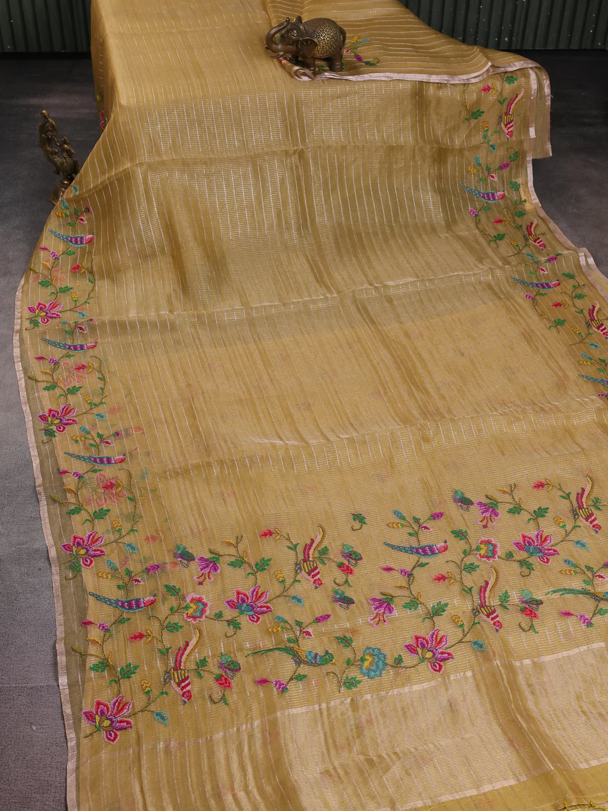 Pale Yellow Tissue Organza Silk Saree - Image 2