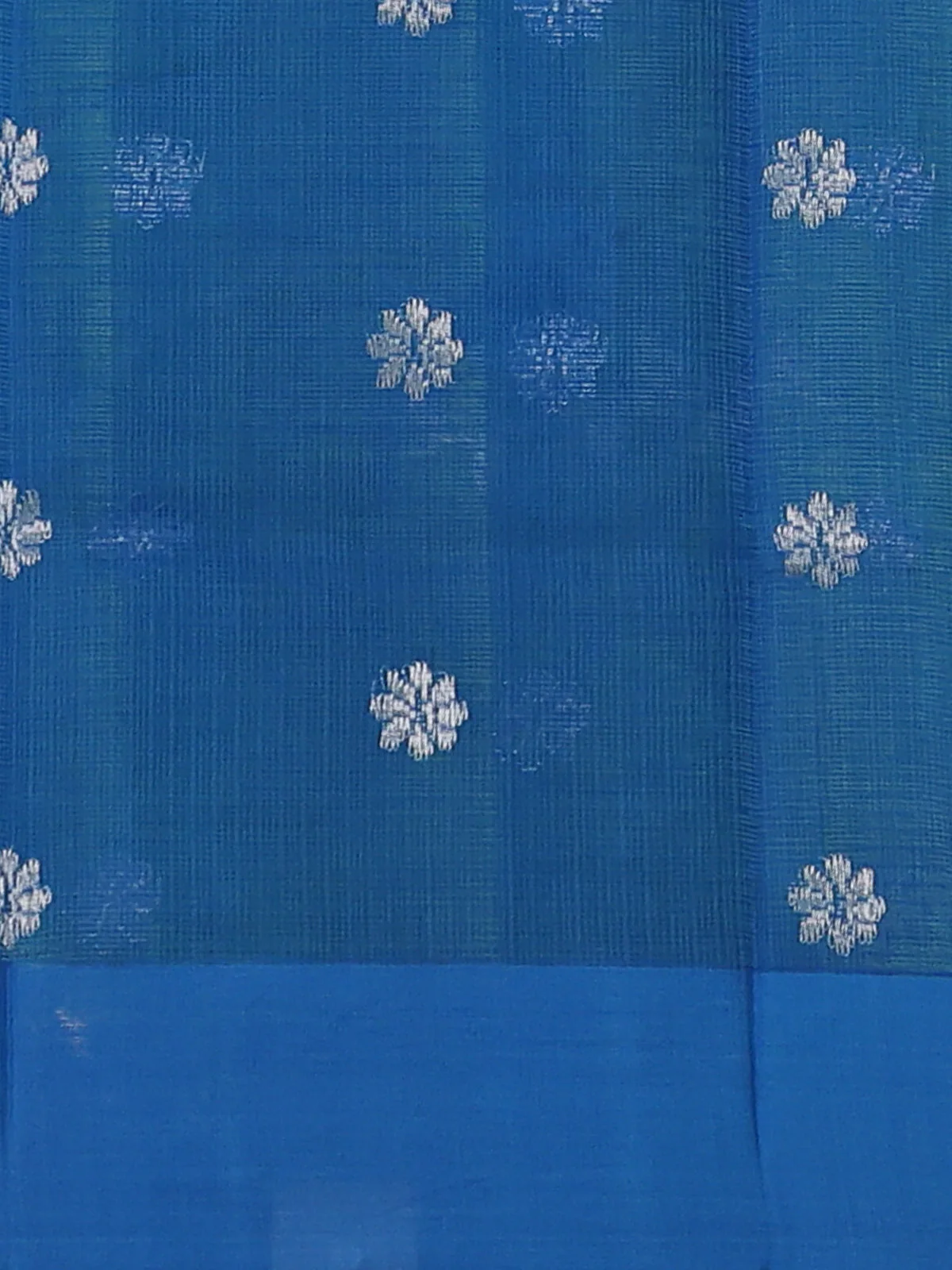 Parrot Green - Blue Kota Cotton Real Zari Saree - Image 4