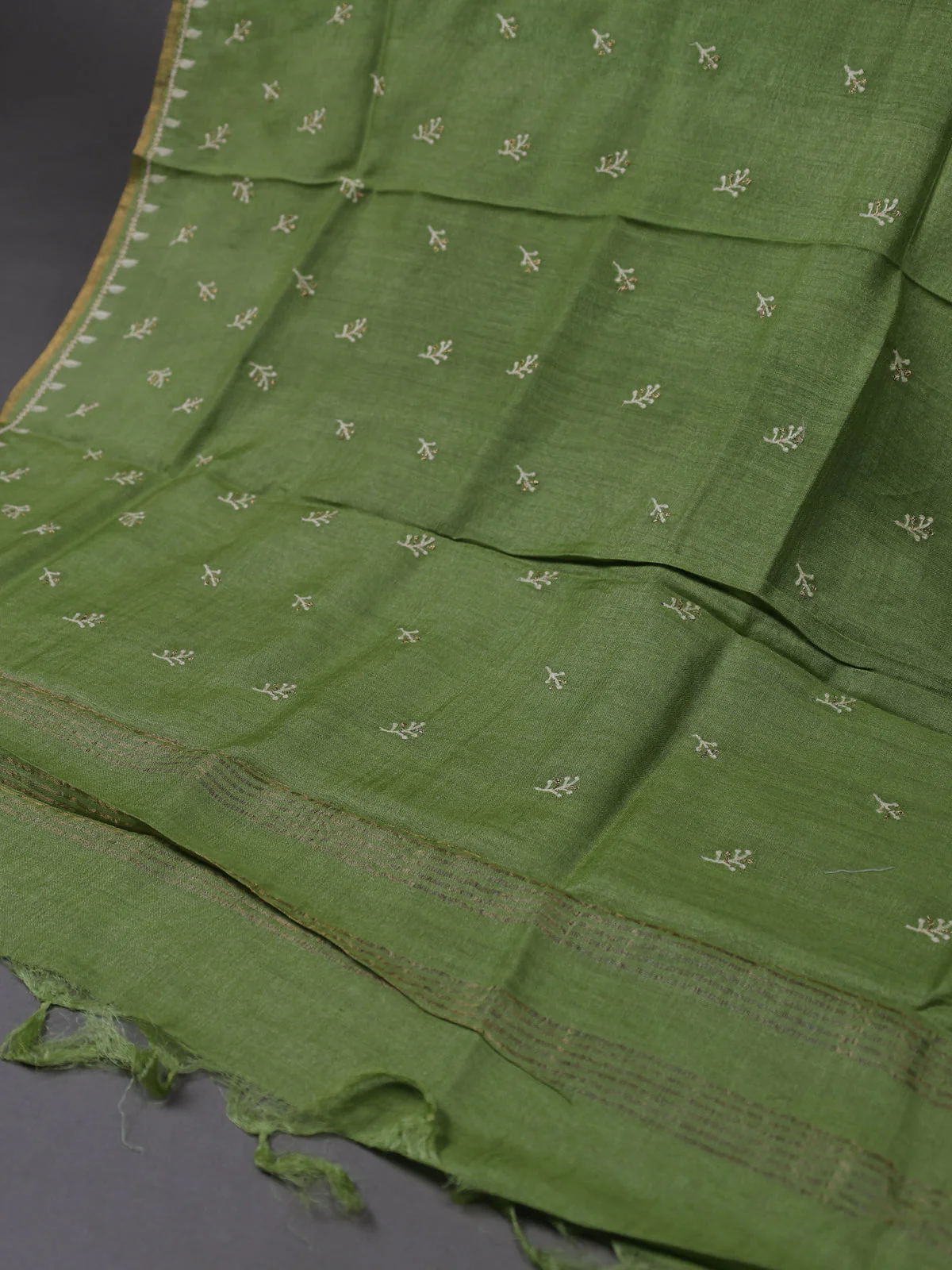 Parrot Green Tussar Silk Unstitched Suit - Image 3