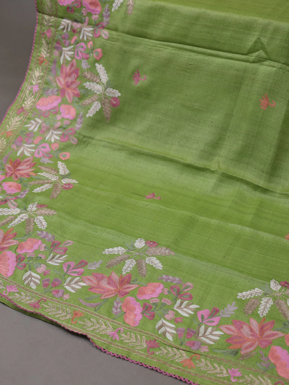 Parrot Green Tussar Silk Unstitched Suit - Image 3