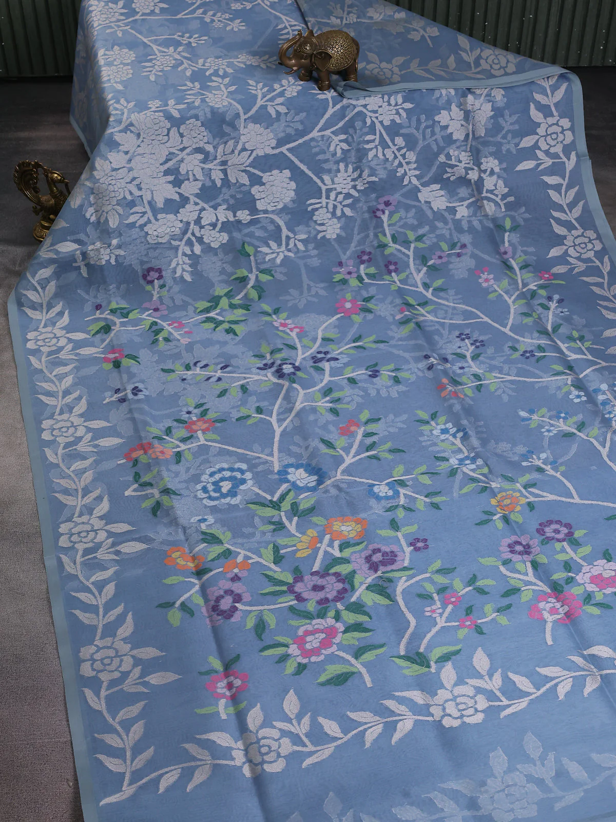 Pastel Blue Banarasi Kora Saree - Image 2