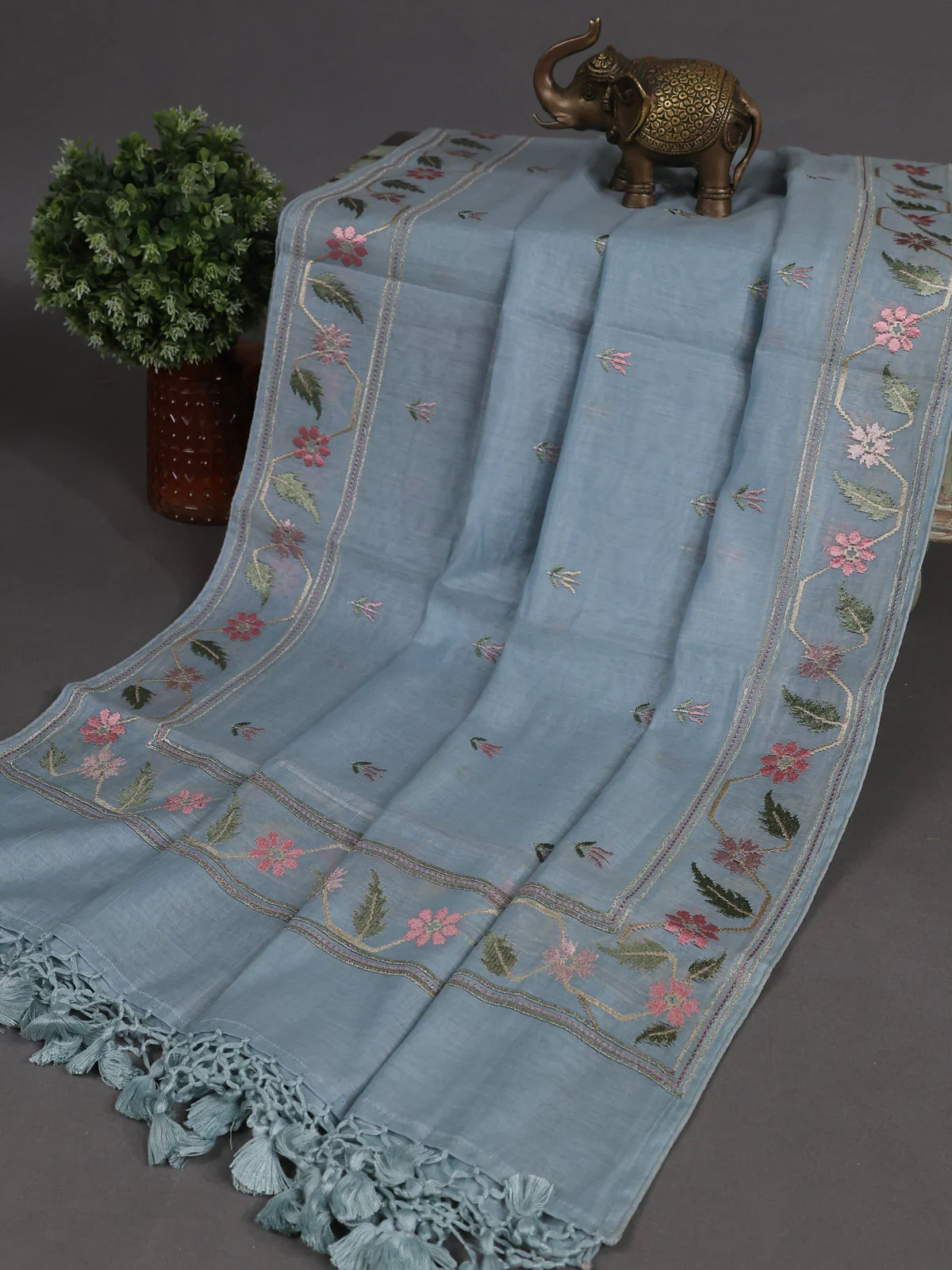 Pastel Blue Mul Chanderi Semi Stitched Suit - Image 3
