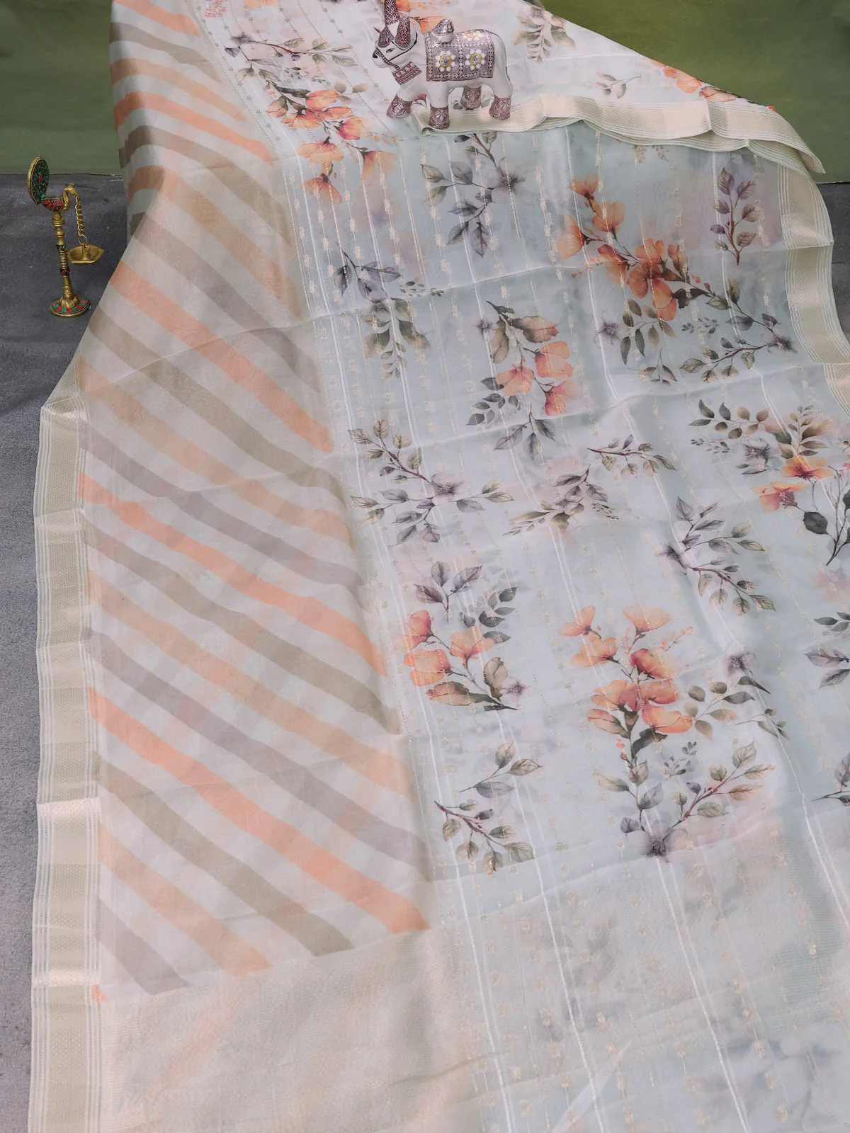 Pastel Blue Organza Silk Saree - Image 2