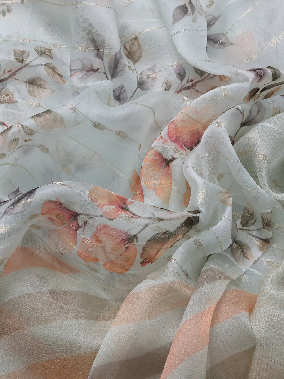 Pastel Blue Organza Silk Saree - Image 3