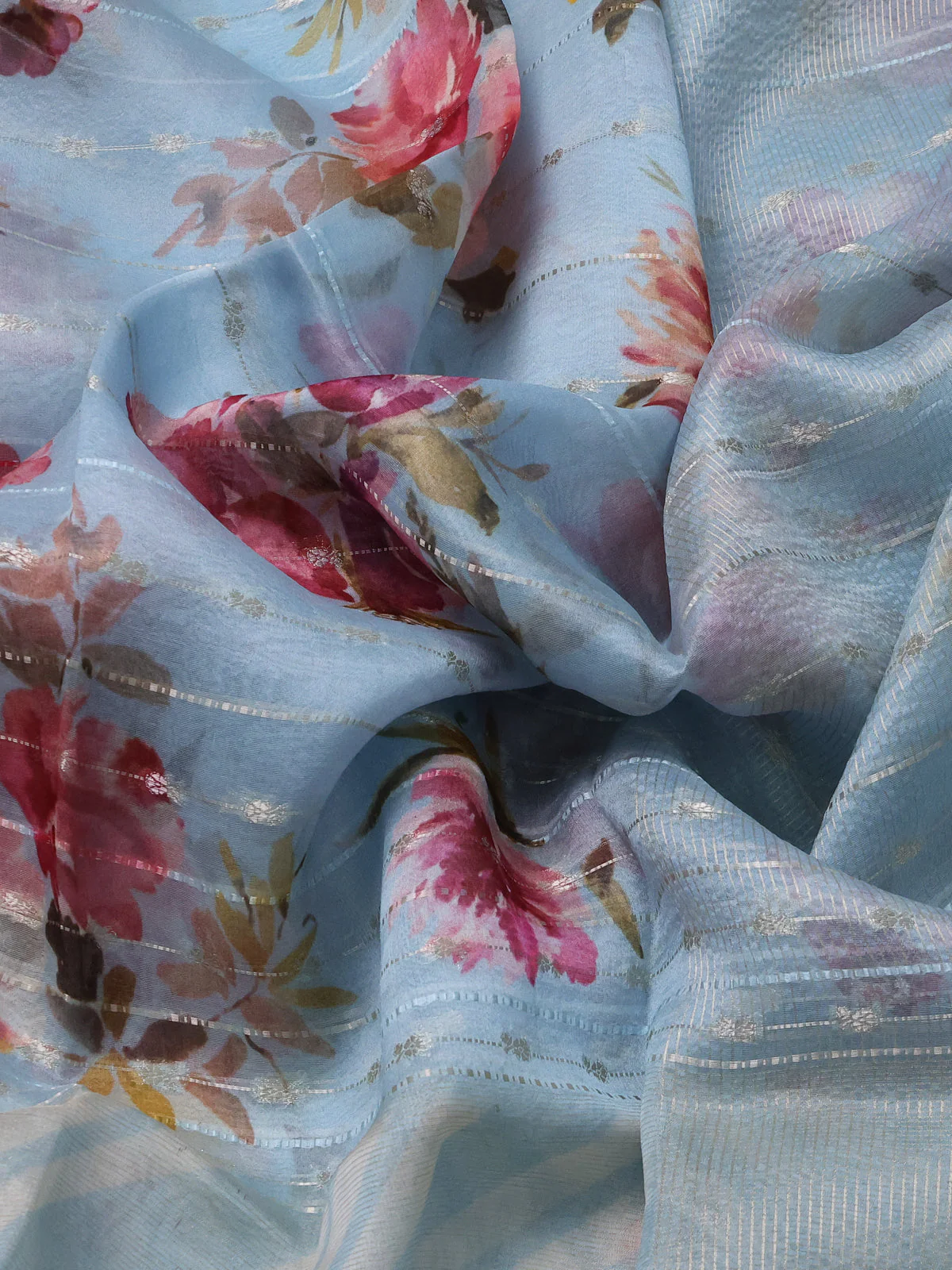 Pastel Blue Organza Silk Saree - Image 3