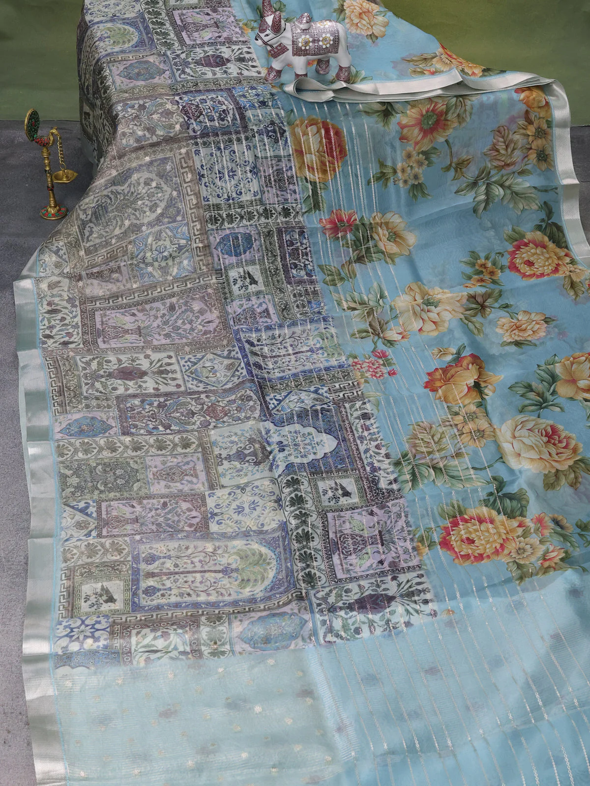 Pastel Blue Organza Silk Saree - Image 2