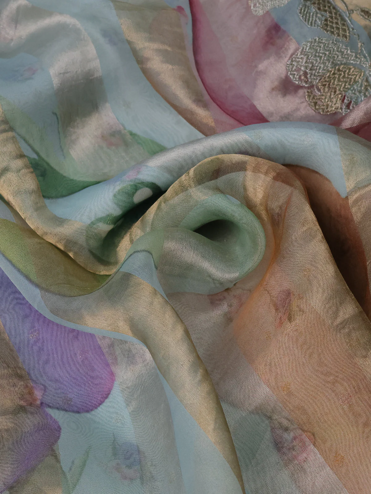 Pastel Blue Organza Silk Saree - Image 3