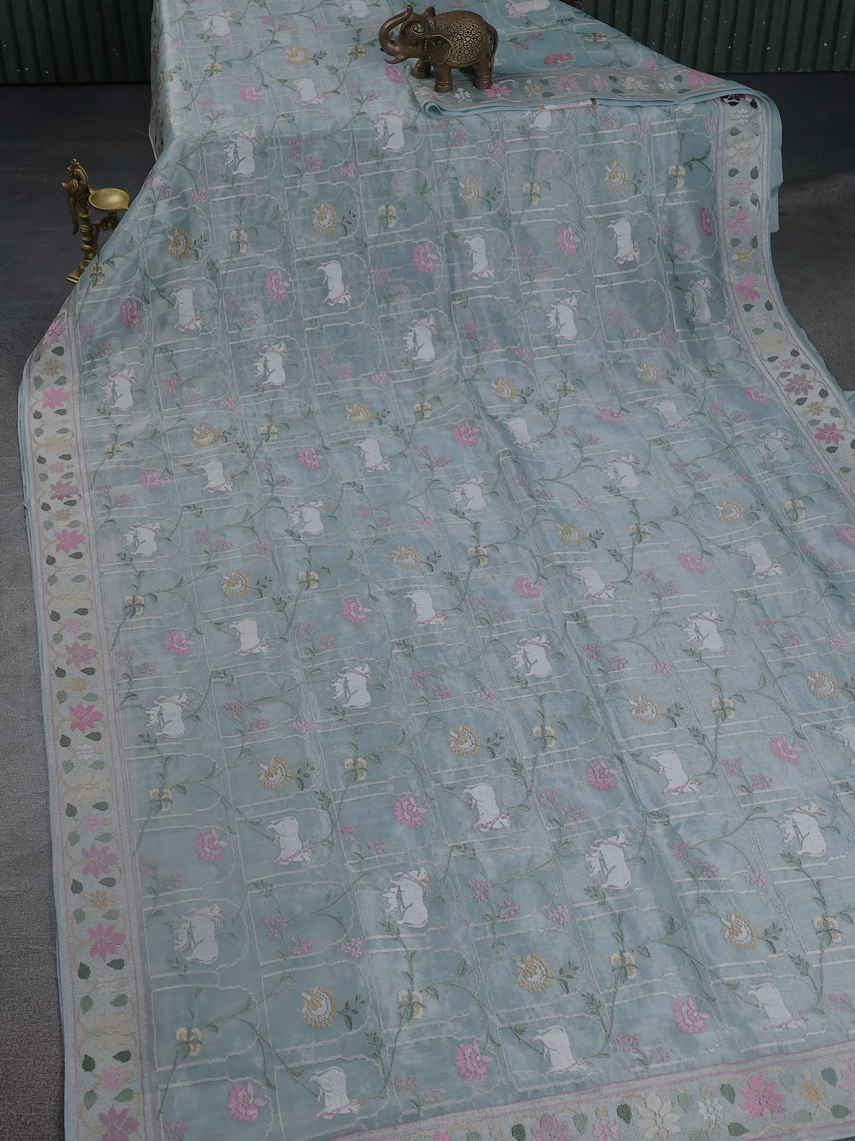 Pastel Blue Tissue Silk Saree - Image 2