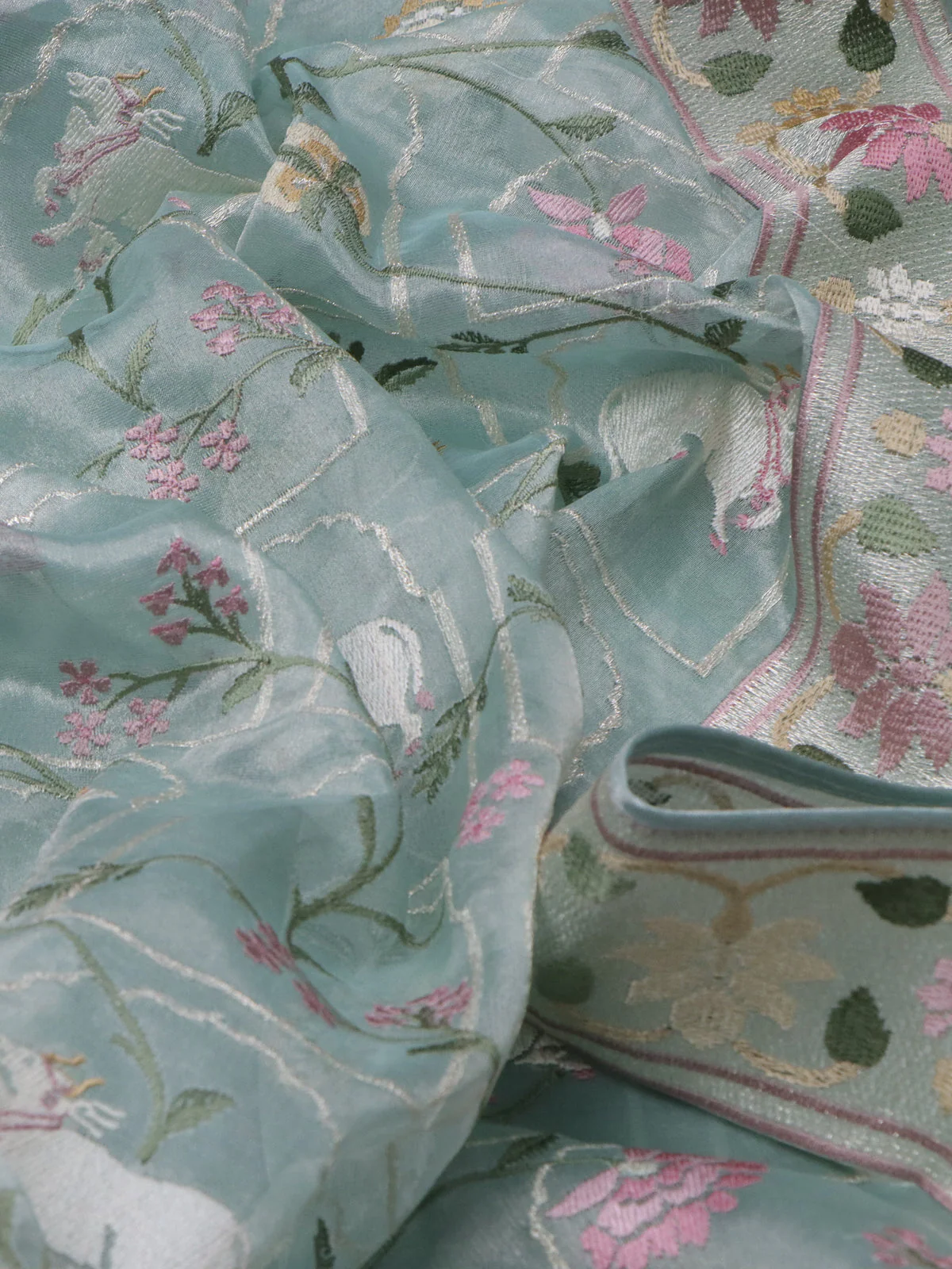 Pastel Blue Tissue Silk Saree - Image 3