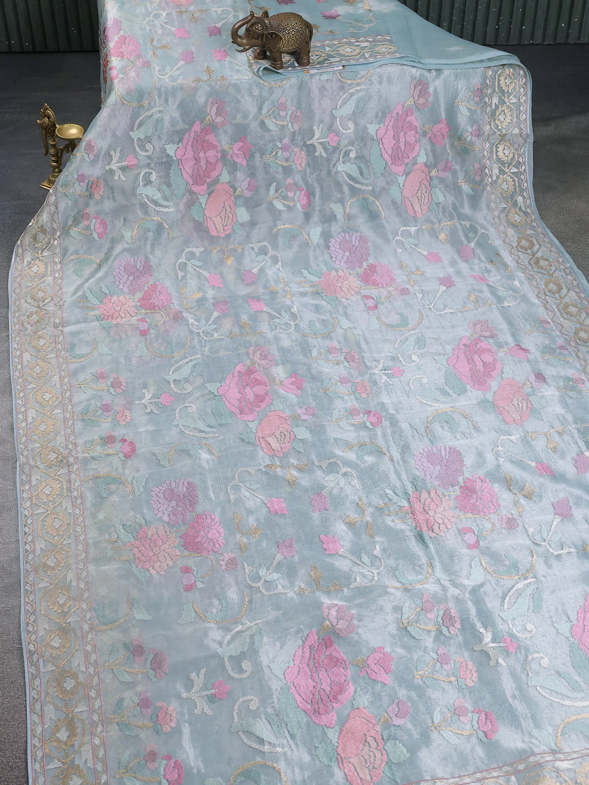 Pastel Blue Tissue Silk Saree - Image 2