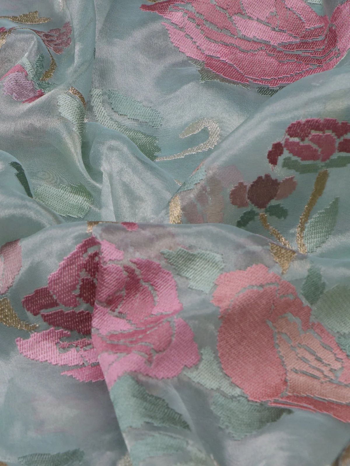 Pastel Blue Tissue Silk Saree - Image 3