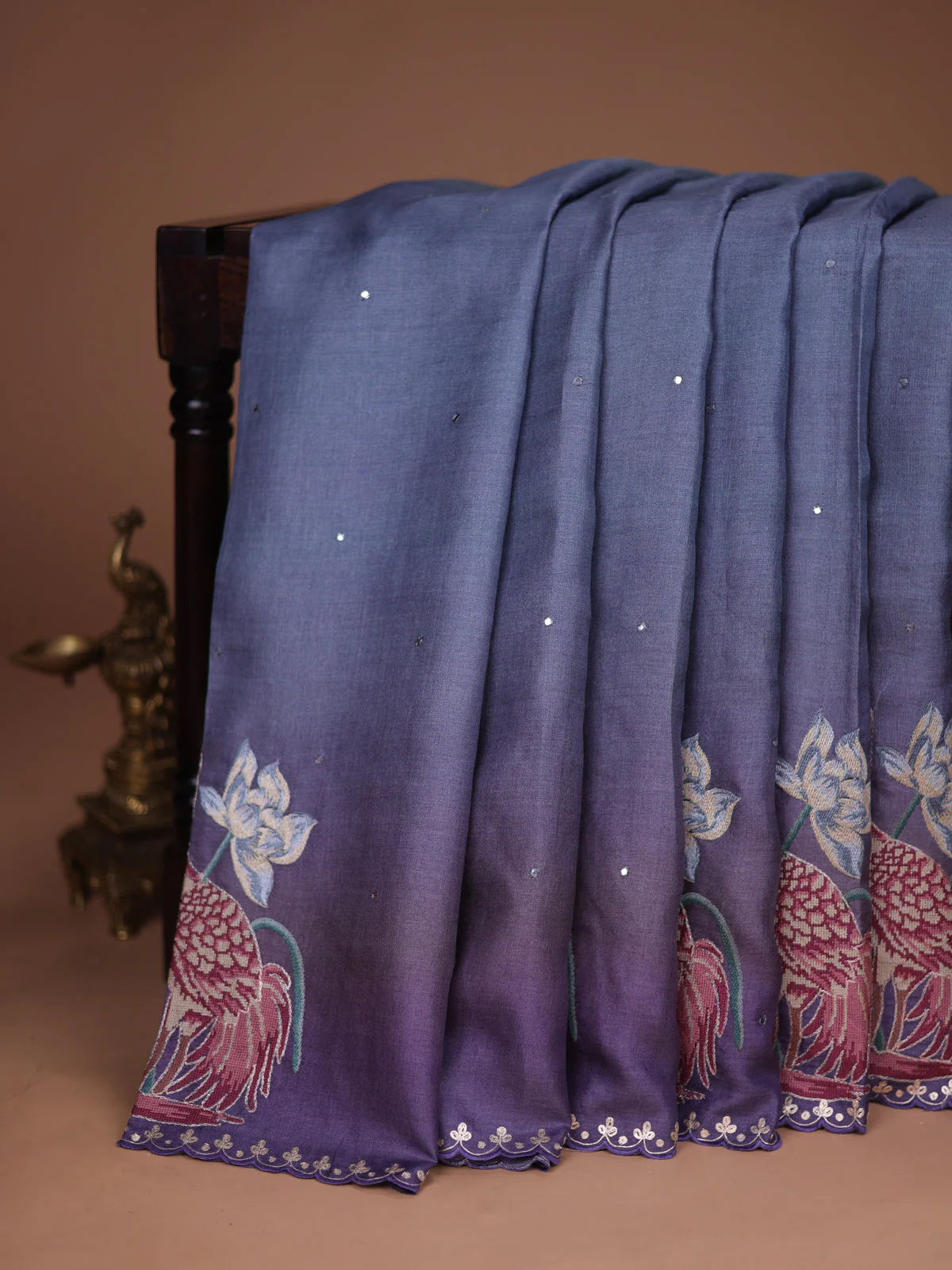 Pastel Blue-Violet Tussar Silk Saree - Image 2