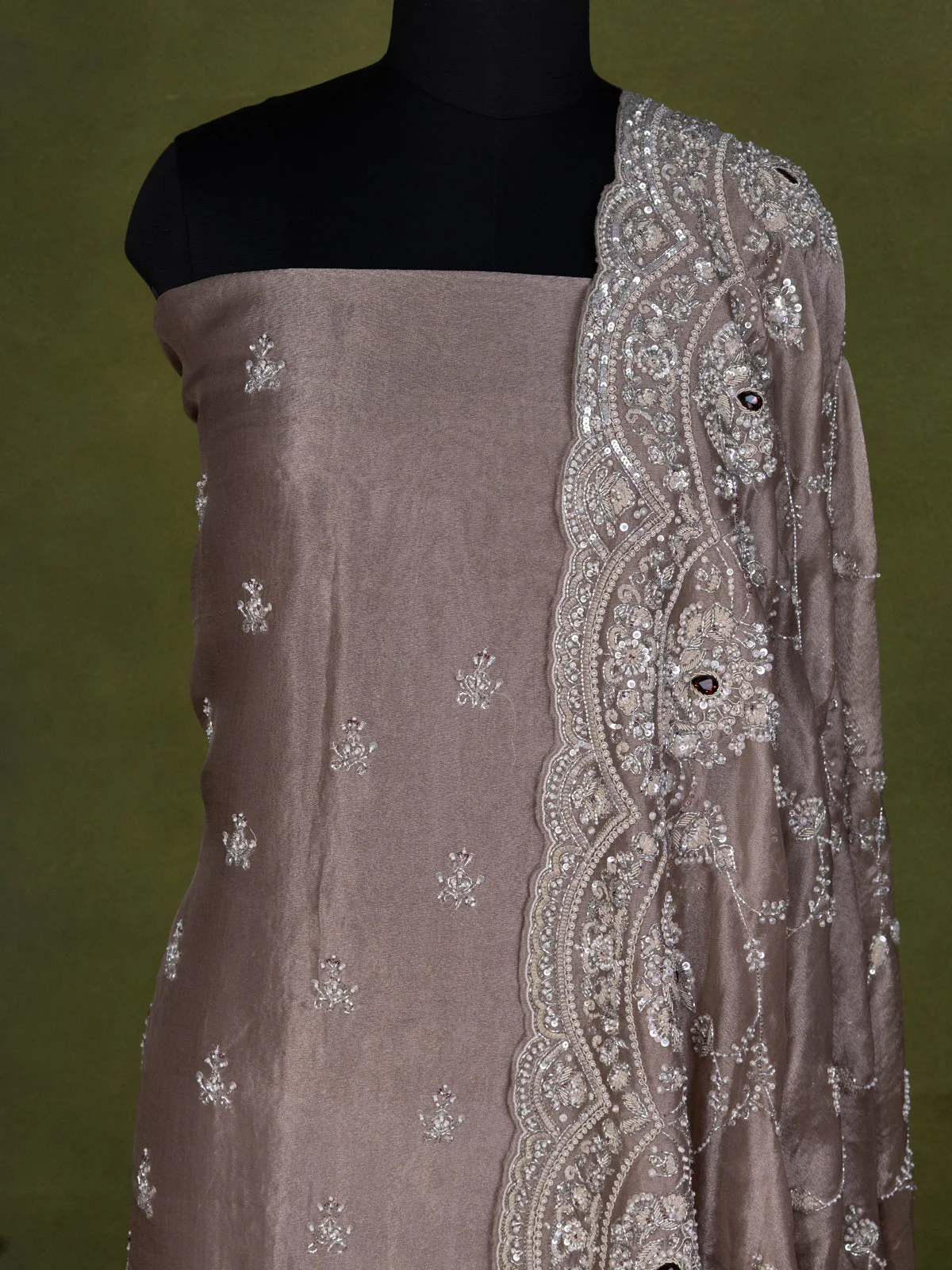 Pastel Brown Tissue Silk Unstitched Suit - Image 3