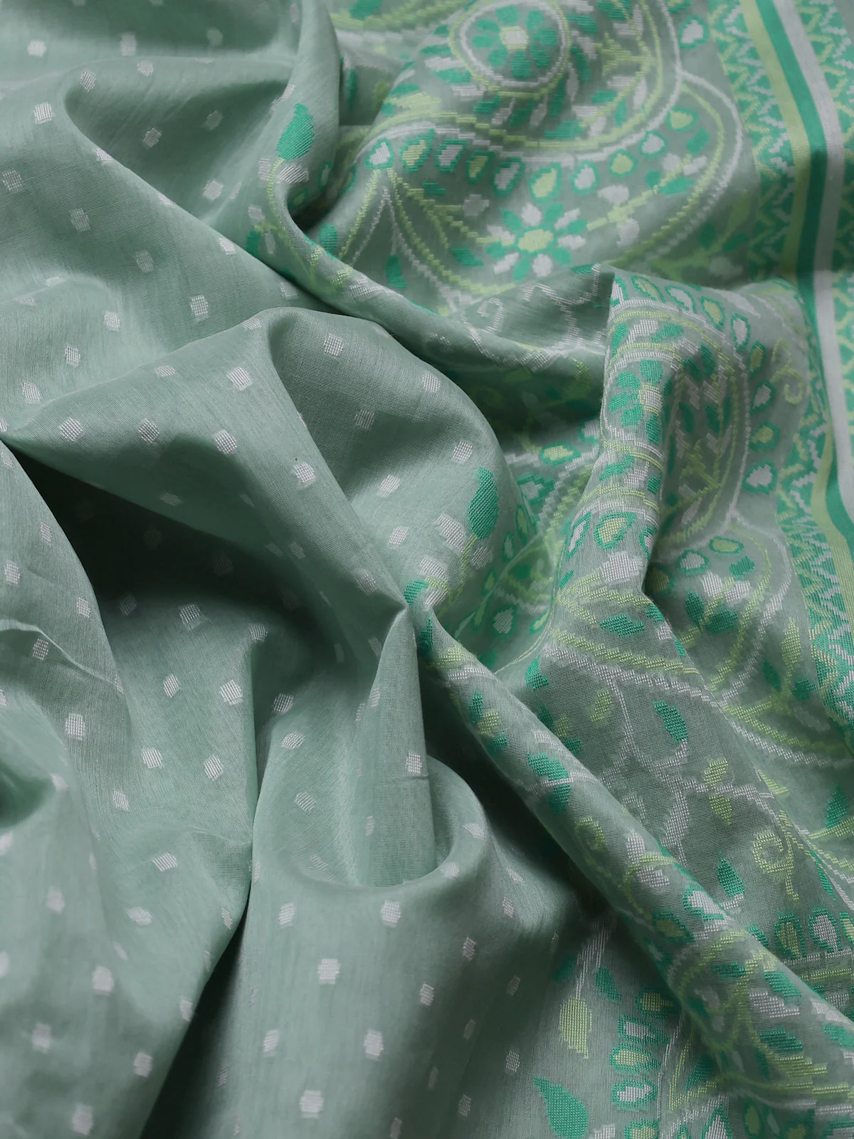 Pastel Green Banarasi Cotton Saree - Image 3