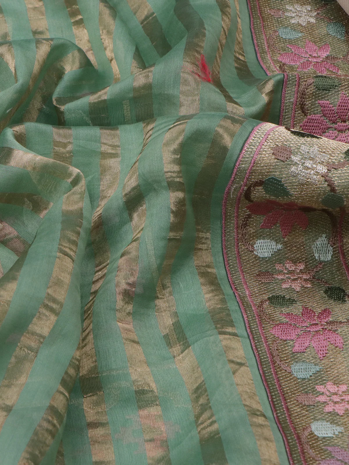 Pastel Green Chanderi Cotton Saree - Image 3