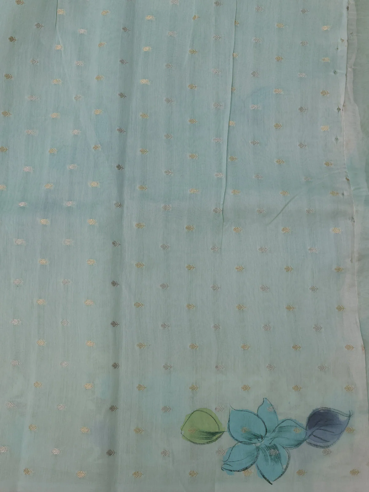 Pastel Green - Cream Organza Silk Saree - Image 4