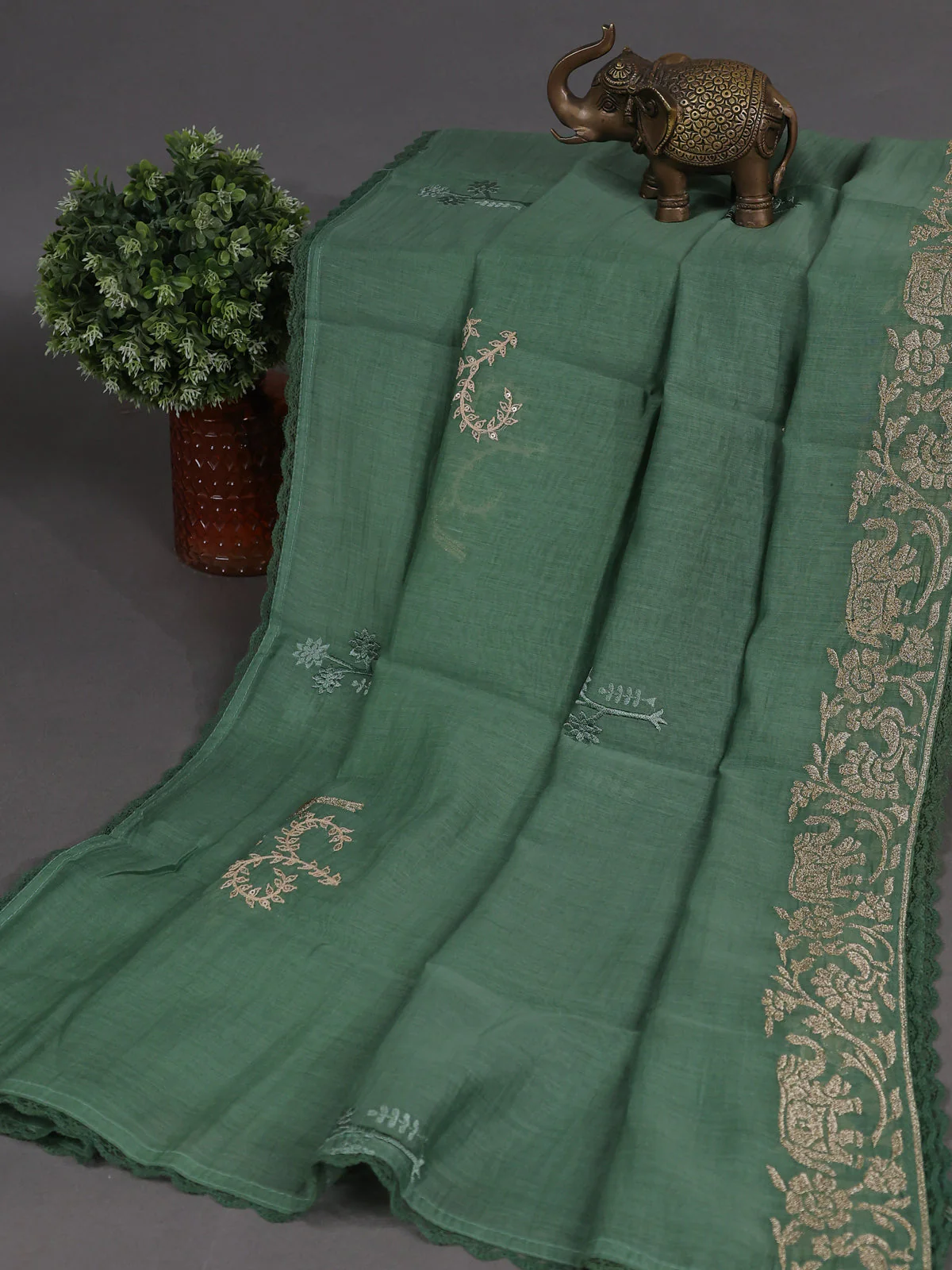 Pastel Green Mul Chanderi Semi Stitched Suit - Image 3