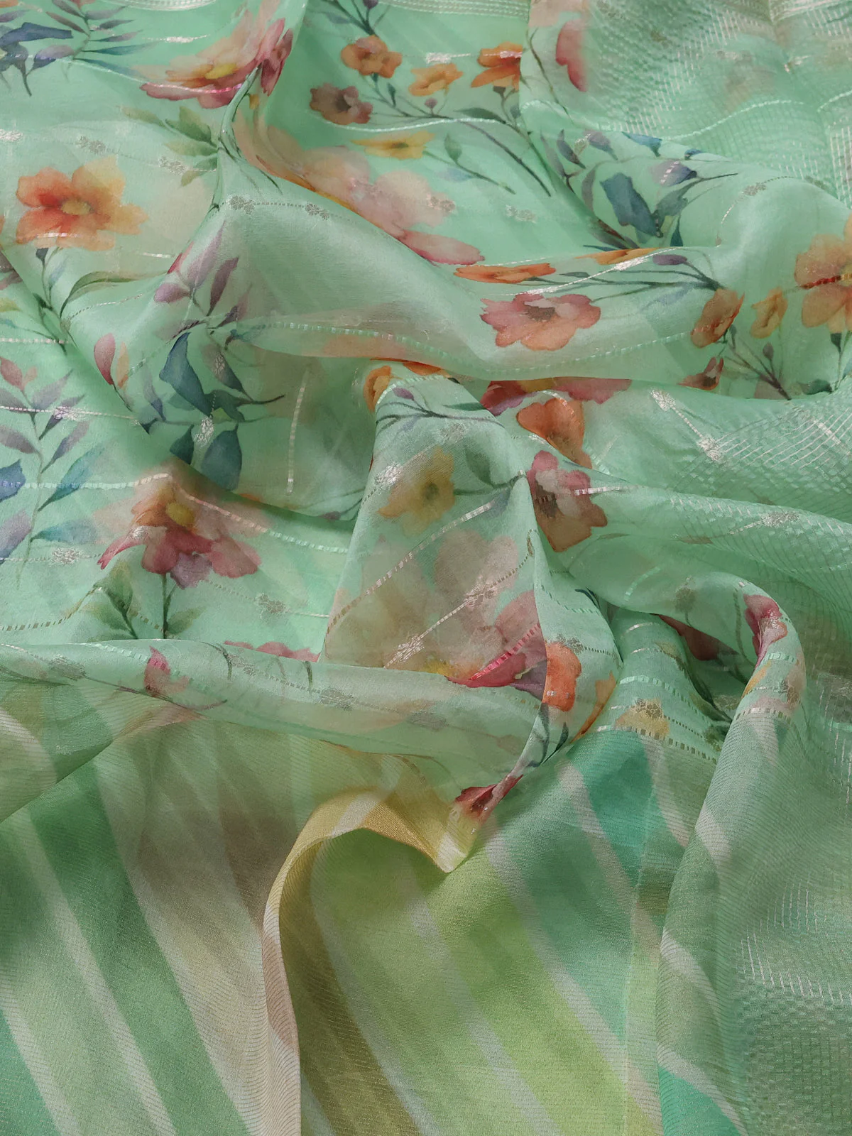 Pastel Green Organza Silk Saree - Image 3
