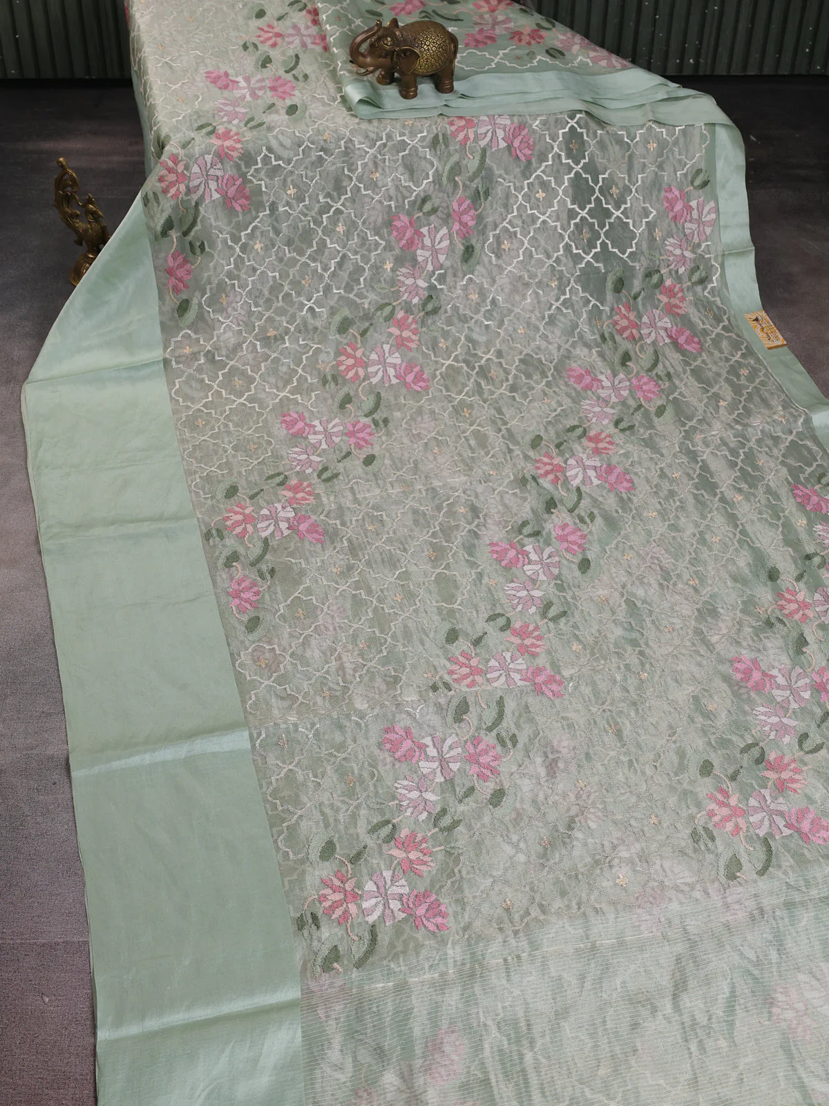 Pastel Green Organza Silk Saree - Image 2