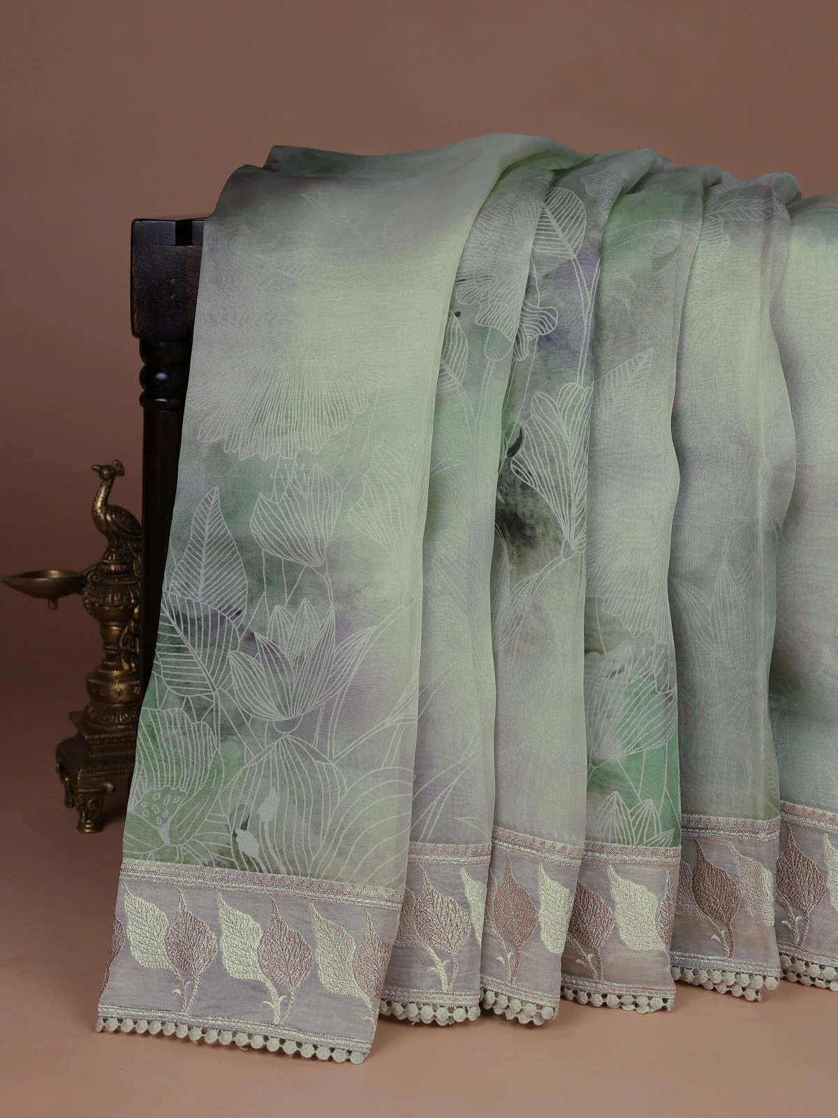 Pastel Green Organza Silk Saree - Image 2