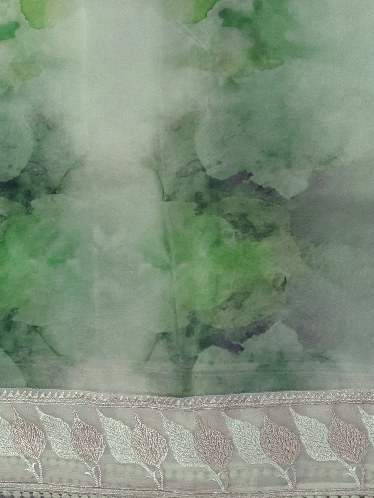Pastel Green Organza Silk Saree - Image 3