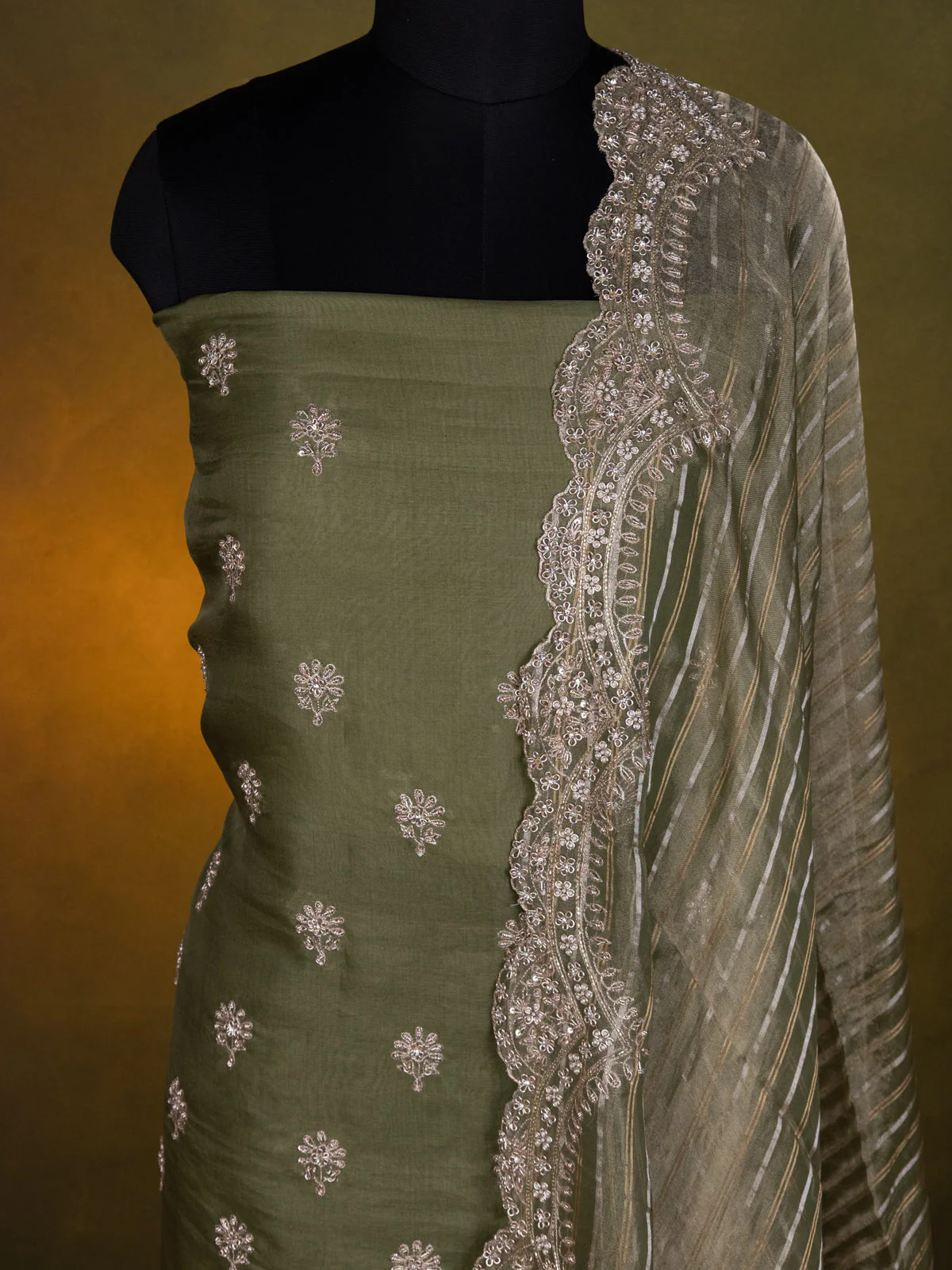Pastel Green Organza Unstitched Suit - Image 3