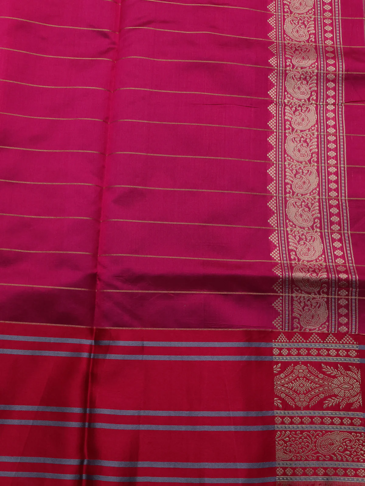 Pastel Green-Pink Banarasi Kora Saree - Image 4