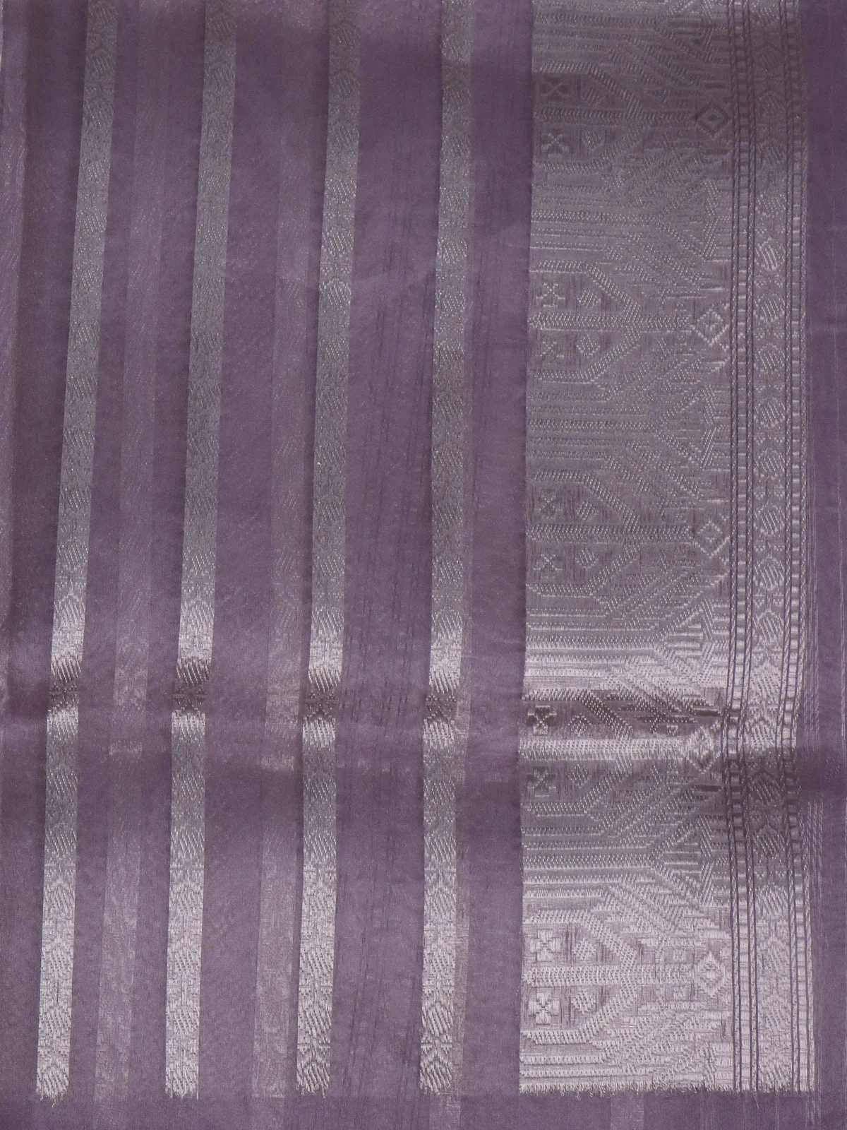 Pastel Grey Banarasi Kora Silk Saree - Image 4