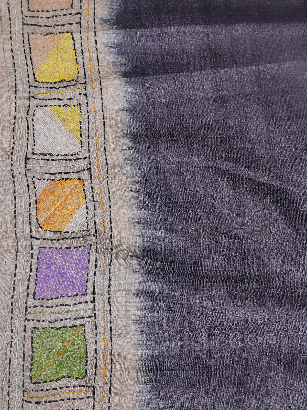 Pastel Grey -Dark Grey Tussar Silk Saree - Image 4