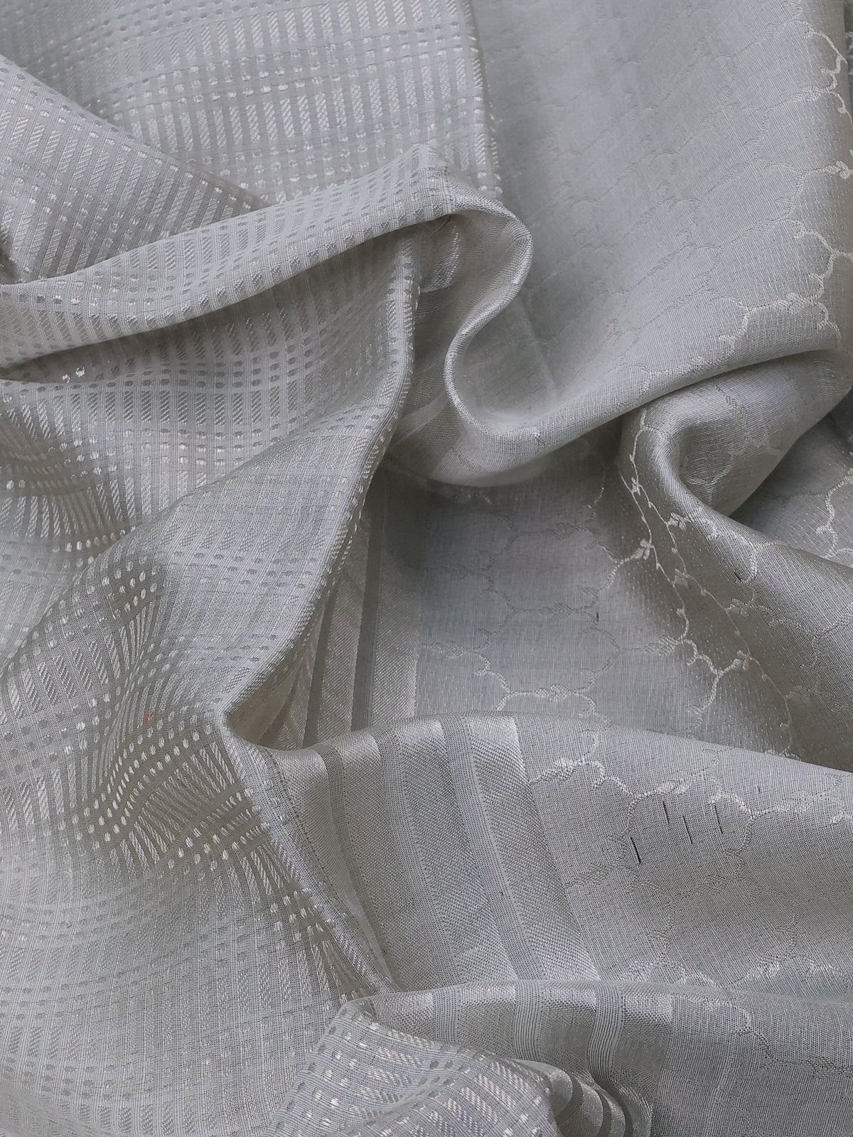 Pastel Grey Kanchipuram Silk Saree With Pichwai Design Border Embroidery - Image 3